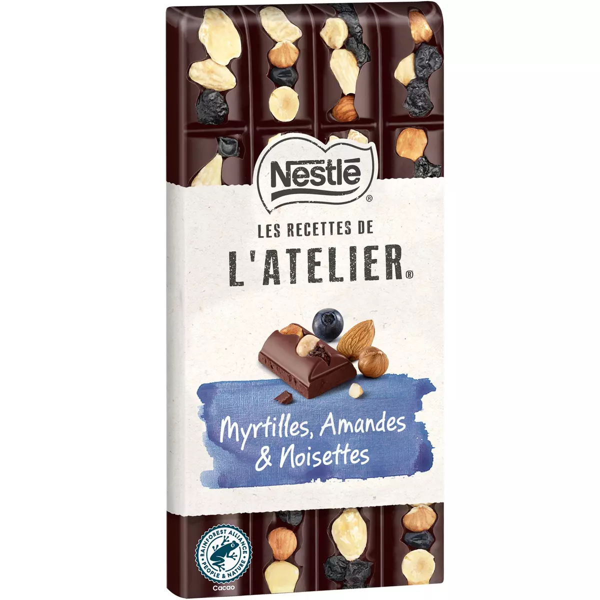 NESTLE Les recettes de l'atelier tablette de chocolat noir myrtilles amandes noisettes 1 pièce 170g