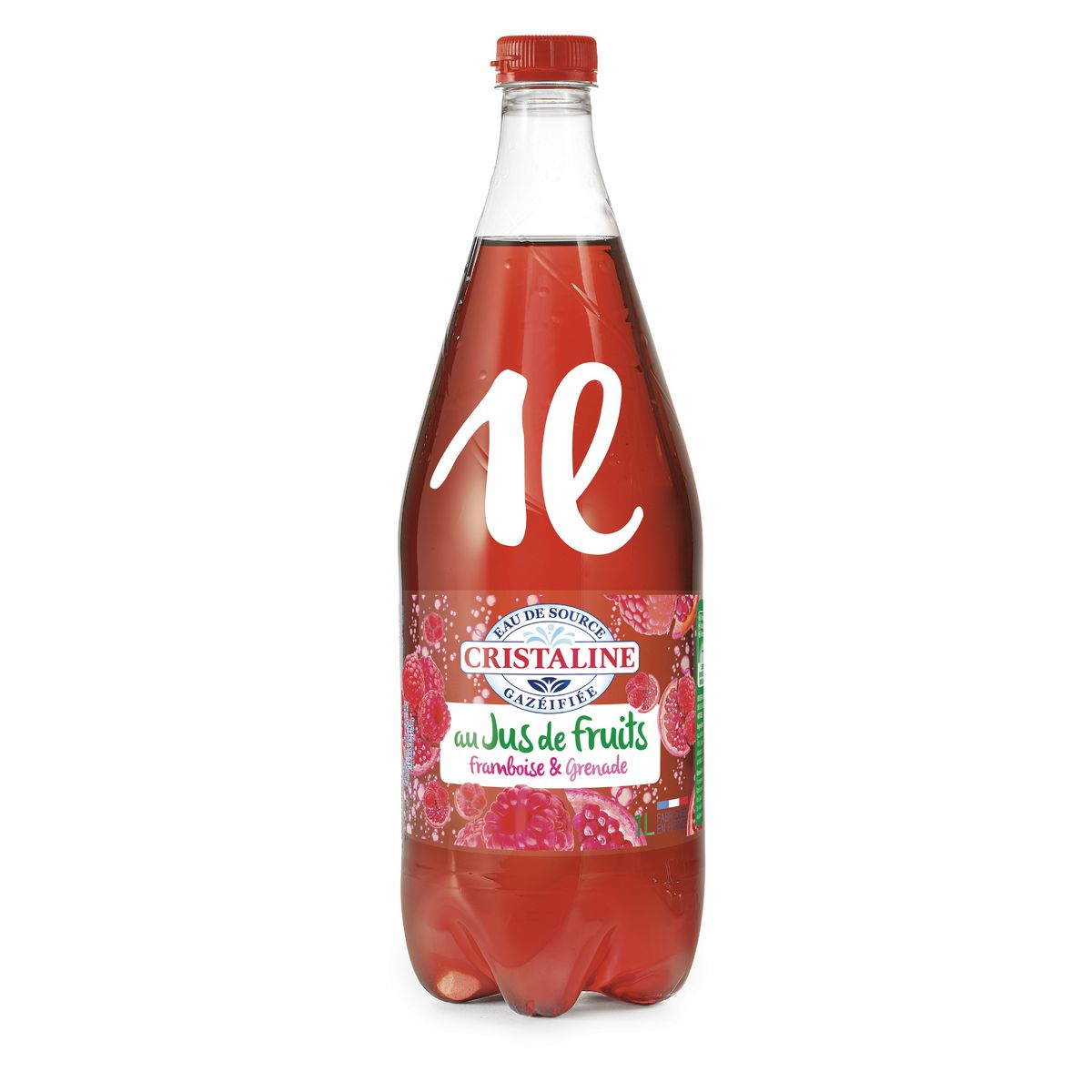 CRISTALINE Eau de source gazeuse aromatisée framboise grenade  1l