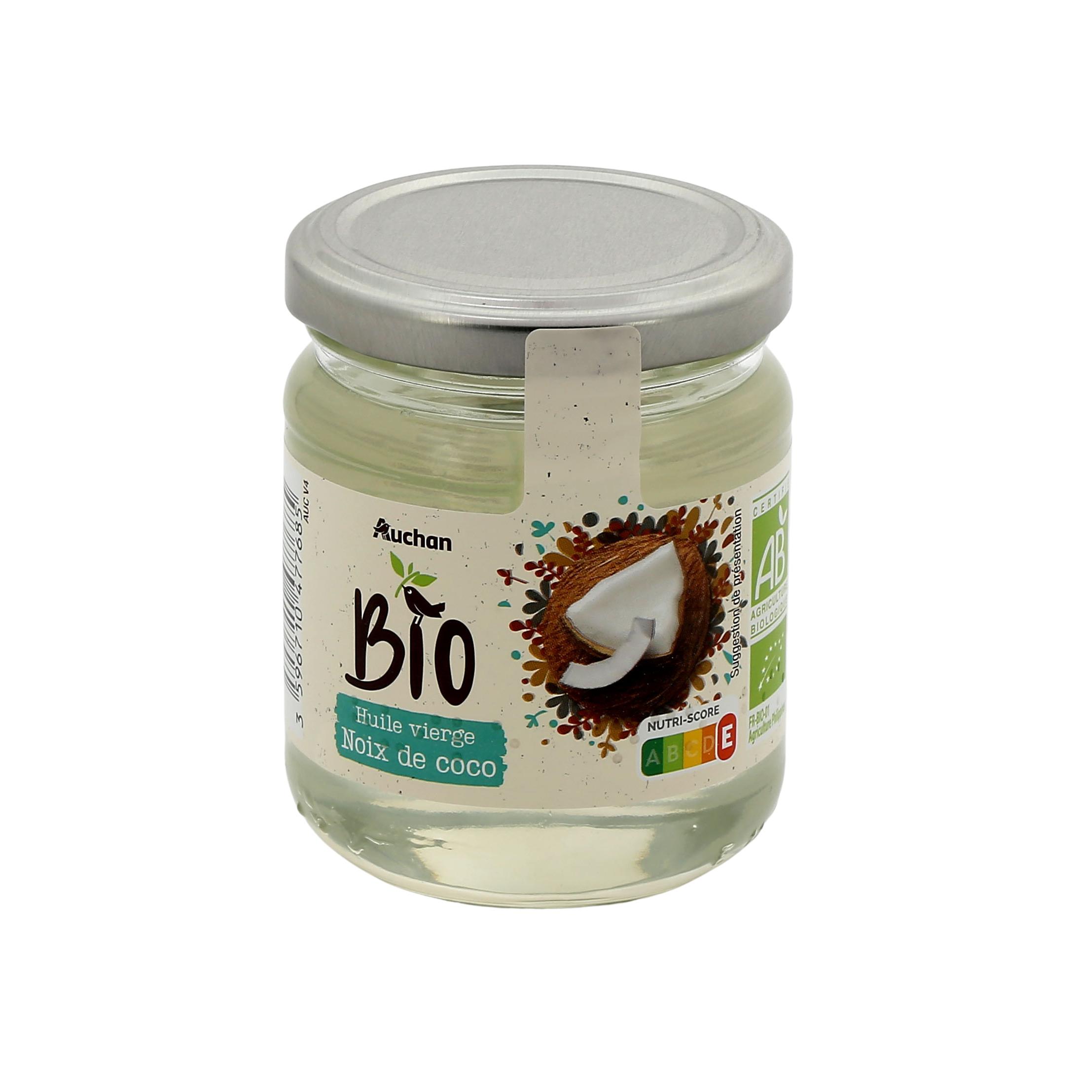 Voir la diapositive 2 : AUCHAN BIO Huile vierge de noix de coco 18cl