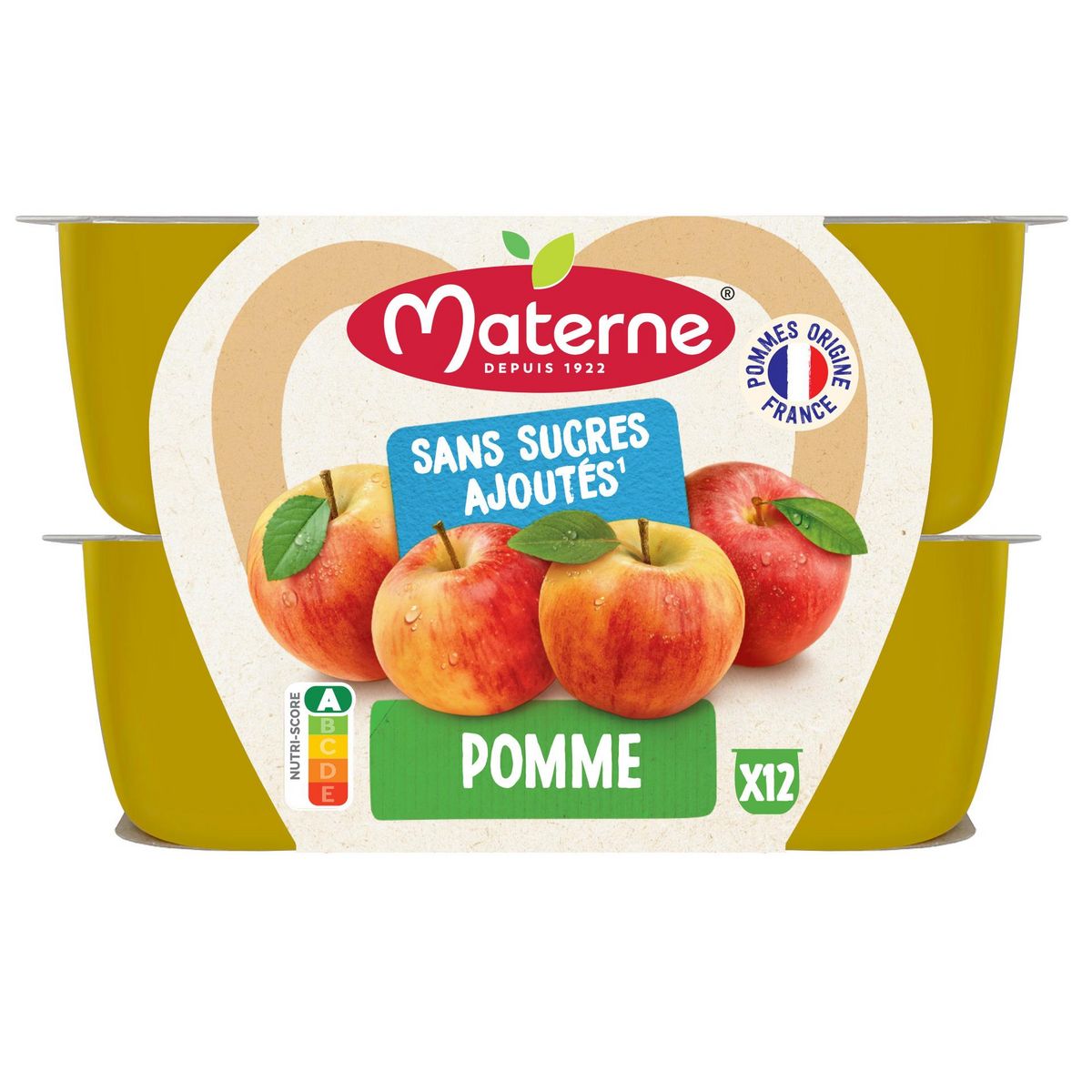 MATERNE Coupelles de compotes de pomme sans sucres ajoutés 12x100g