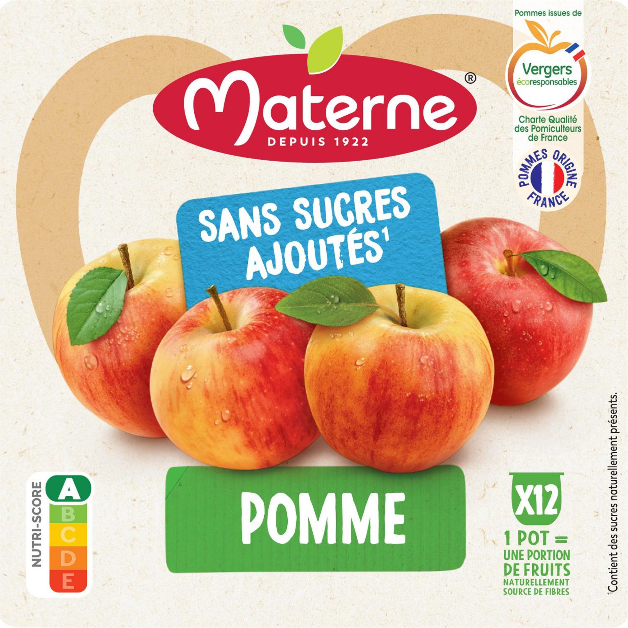 Voir la diapositive 3 : MATERNE Coupelles de compotes de pomme sans sucres ajoutés 12x100g