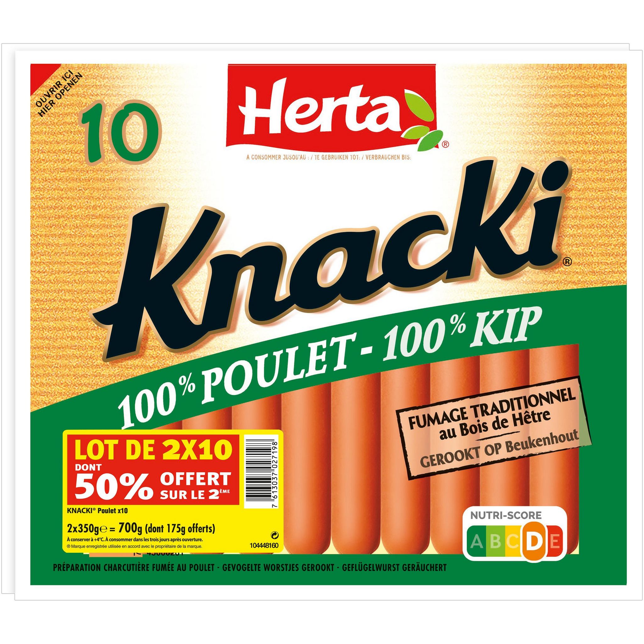 HERTA Knacki saucisses 100% poulet 2x230g 2x10 dont 5 offertes