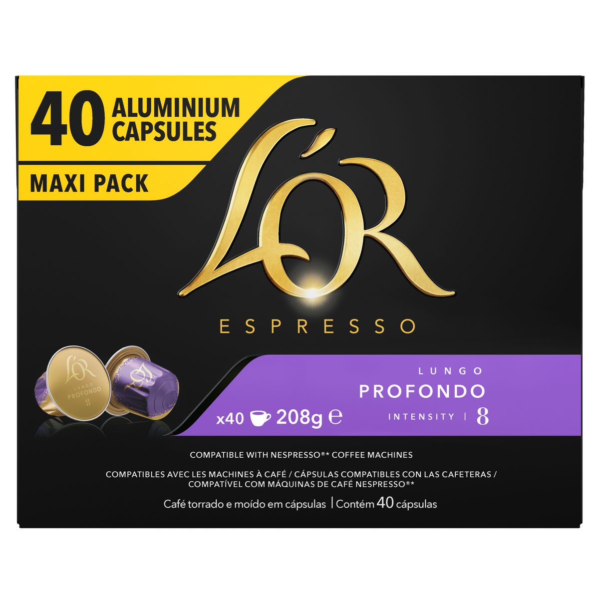 L'OR Capsules de café lungo profondo intensité 8 compatibles Nespresso 40 capsules 208g