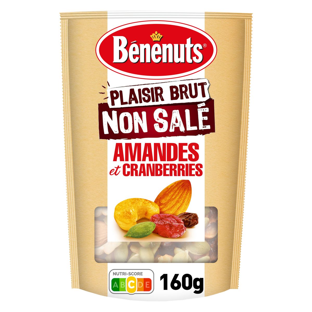 BENENUTS Mélange fruits secs non salés amandes cranberries cajoux raisins 160g