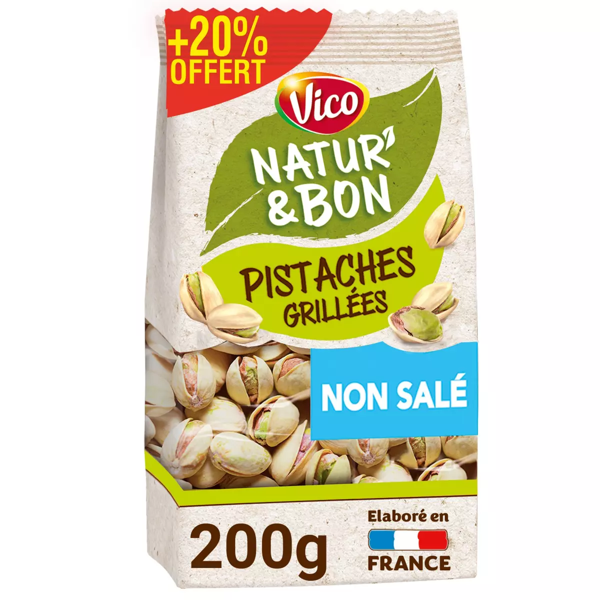 VICO Natur'& bon pistaches grillées non salé 200g+ 20% offert