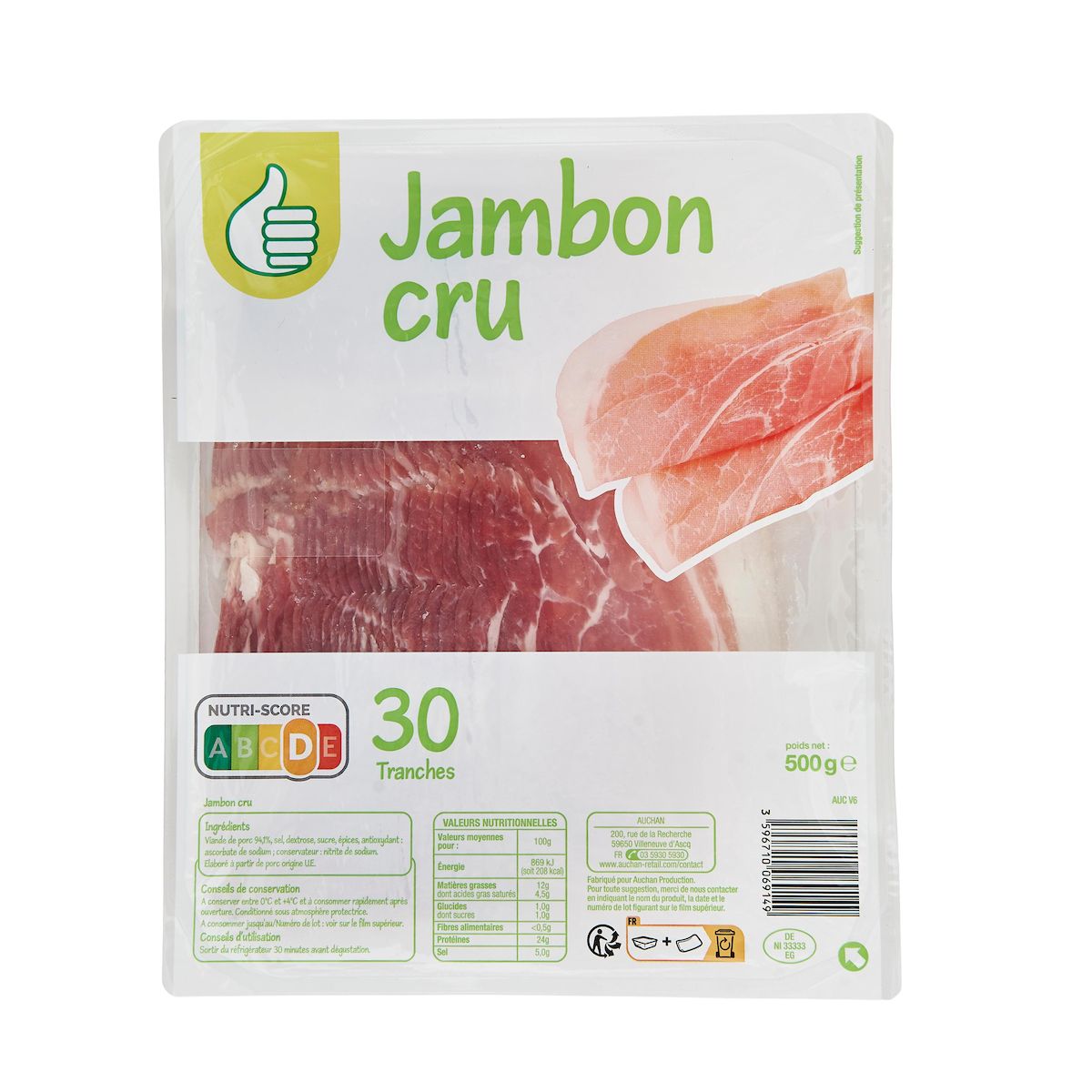 POUCE Jambon cru 30 tranches 500g
