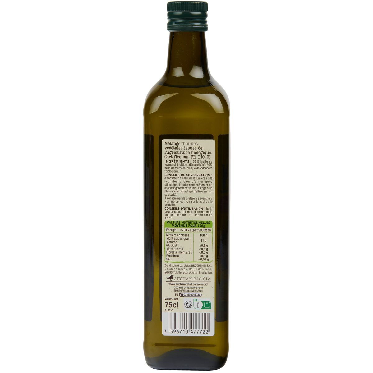 AUCHAN BIO Huile spéciale cuisson 75cl