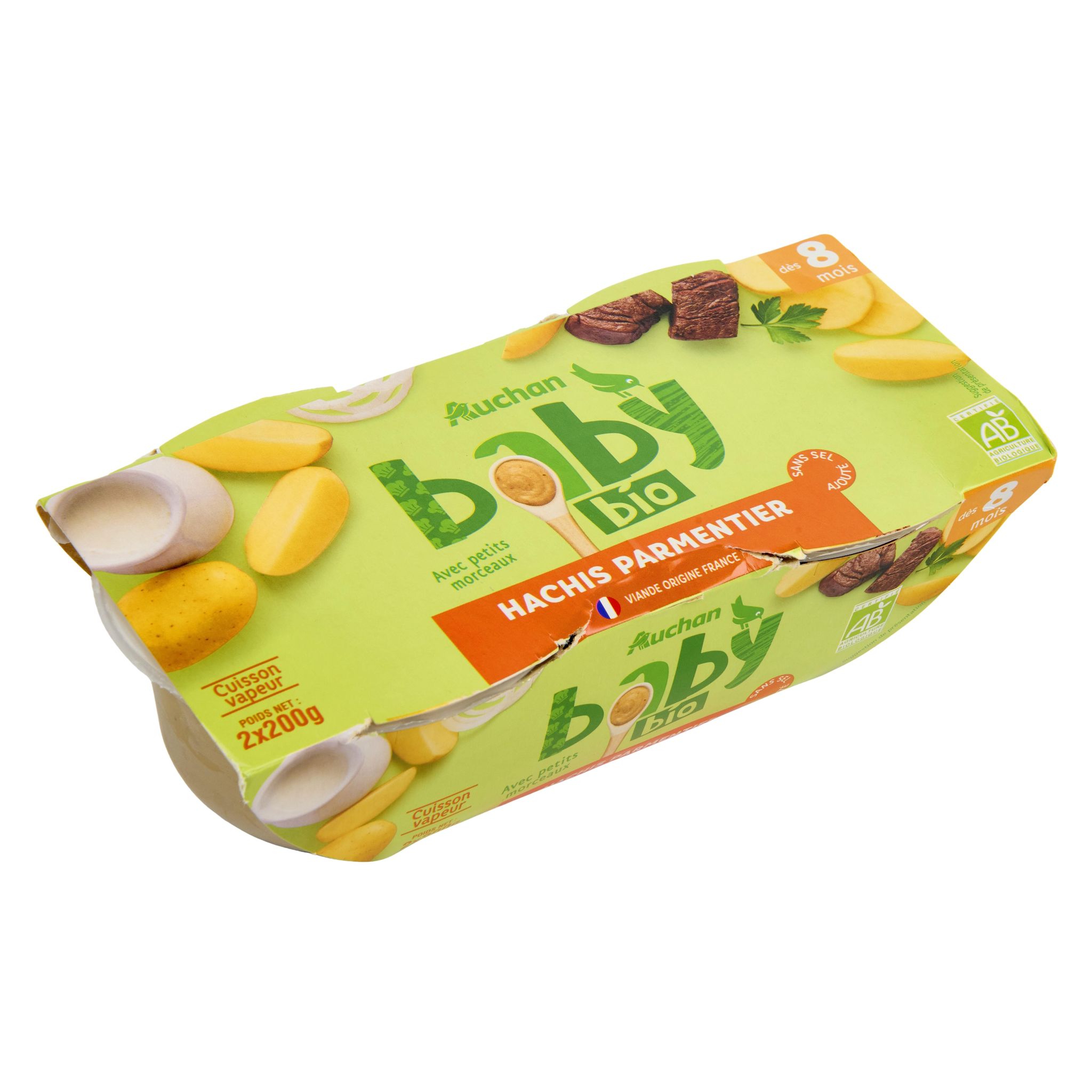 Voir la diapositive 2 : AUCHAN BABY BIO Bol hachis parmentier dès 8 mois 2x200g