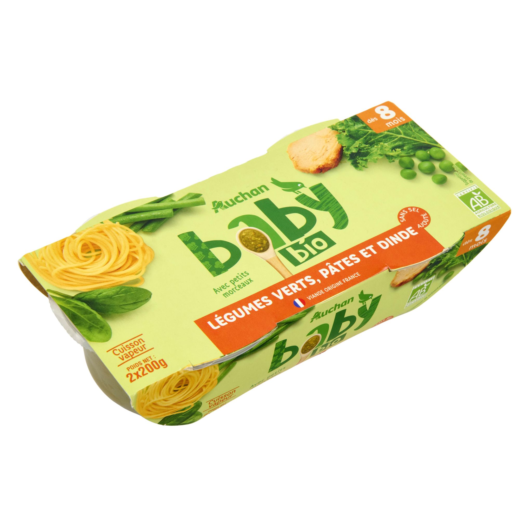 Voir la diapositive 3 : AUCHAN BABY BIO Bol légumes pâte dinde dès 8 mois 2x200g