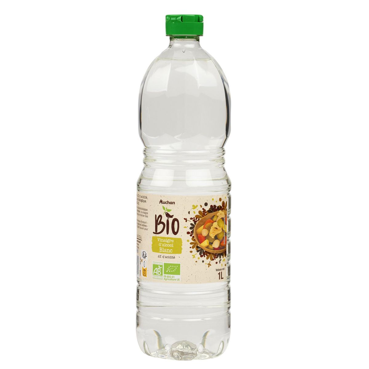 AUCHAN BIO Vinaigre d'alcool blanc 6% d'acidité 1l