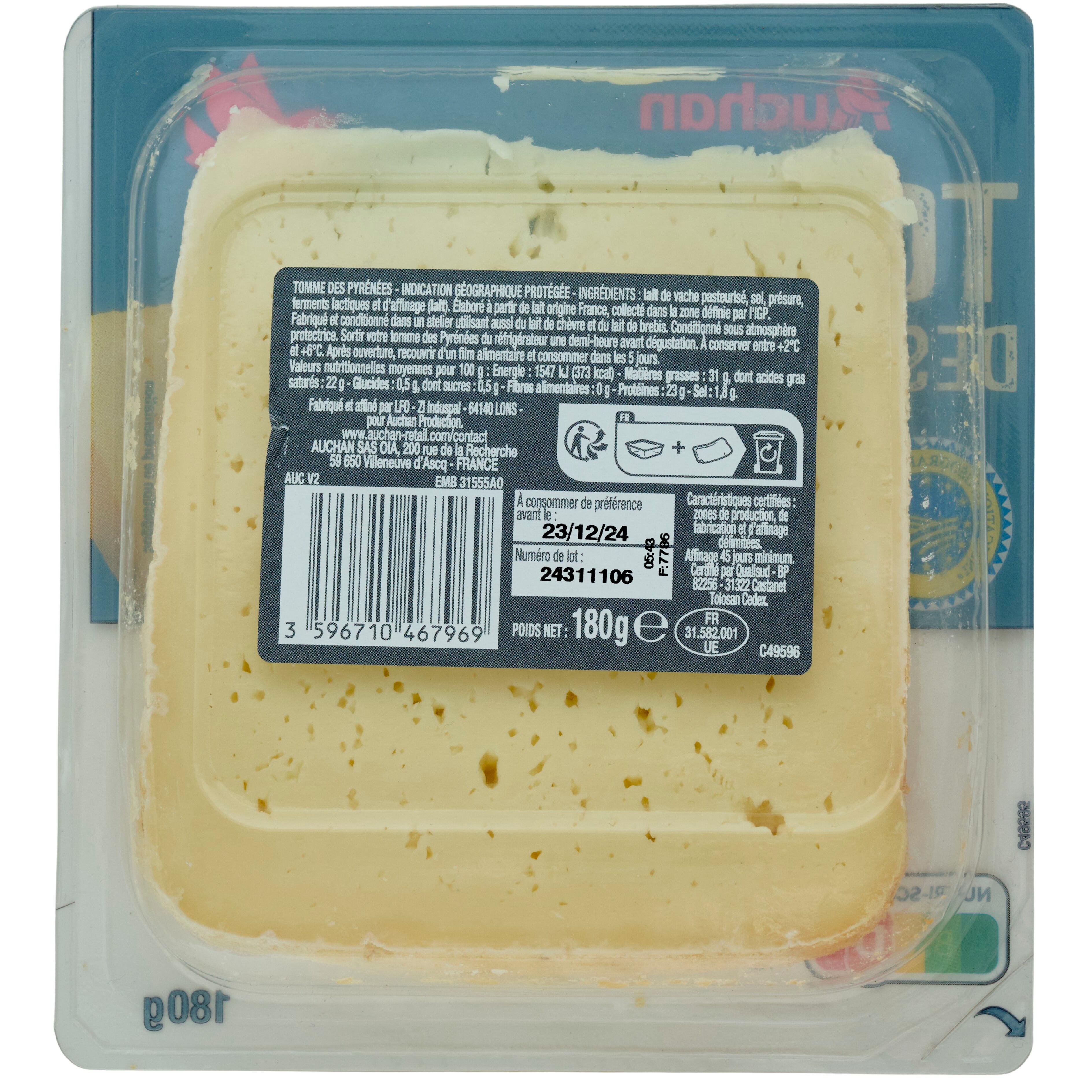 Voir la diapositive 2 : AUCHAN Tomme des Pyrénées IGP 180g