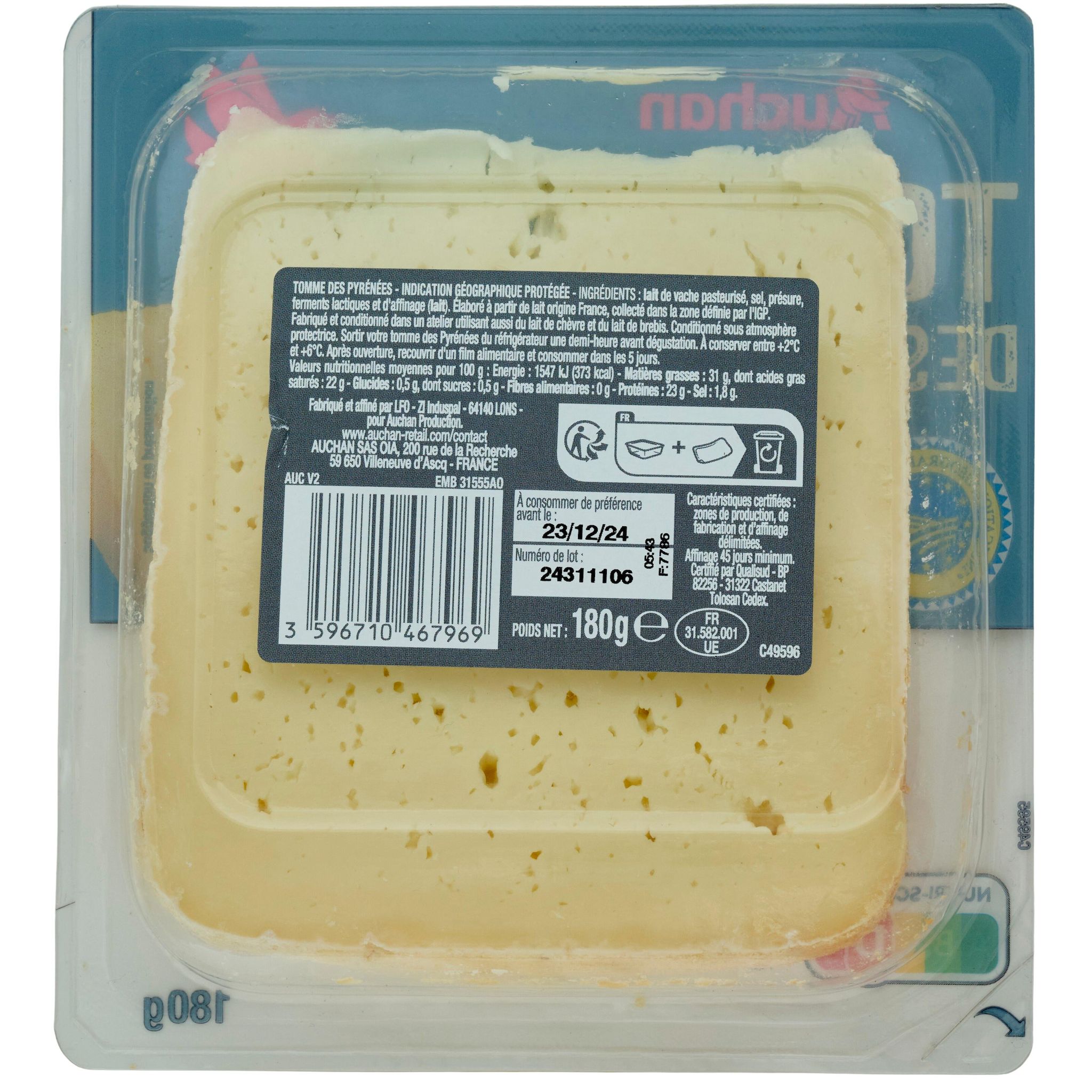 Voir la diapositive 4 : AUCHAN Tomme des Pyrénées IGP 180g