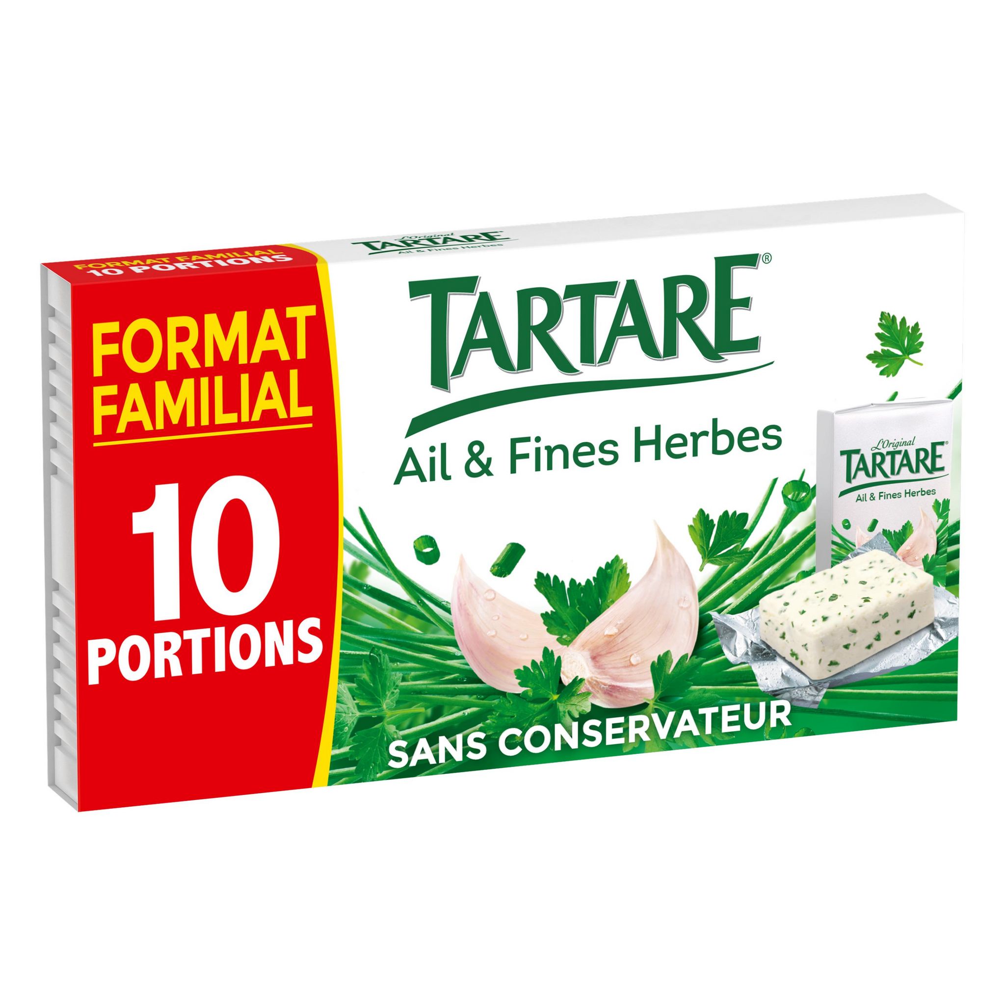 Voir la diapositive 2 : TARTARE Fromage frais à tartiner à l'ail et fines herbes en portion x10 10 parts 160g