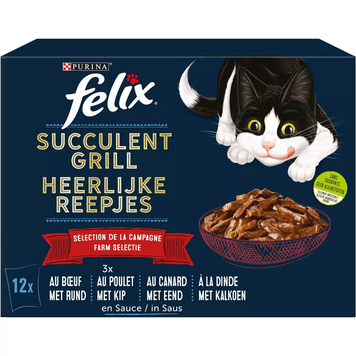 FELIX Sachets repas Succulent Grill sélection de la campagne en sauce à la viande pour chat 12 sachets 12x80g