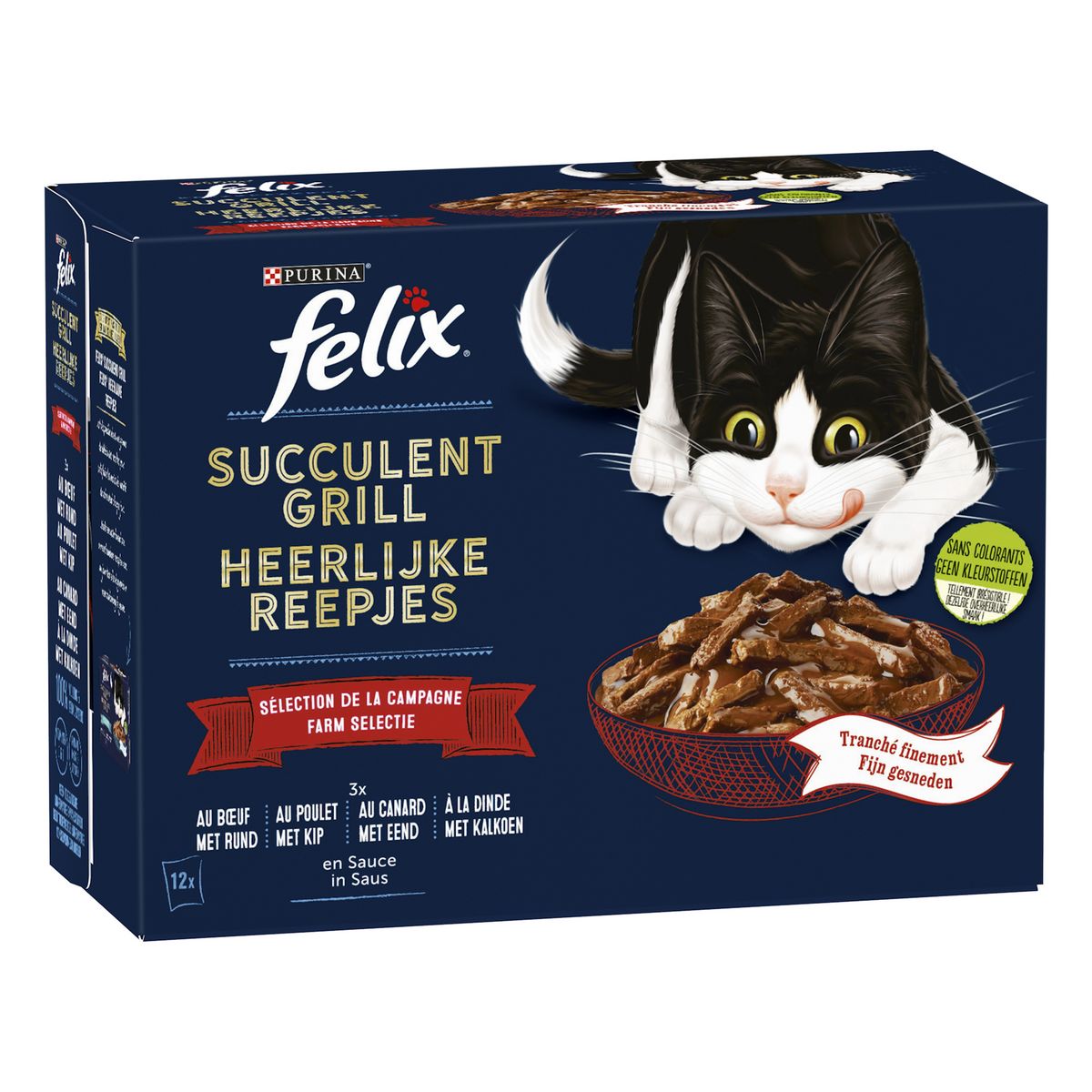FELIX Sachets repas Succulent Grill sélection de la campagne en sauce à la viande pour chat 12 sachets 12x80g