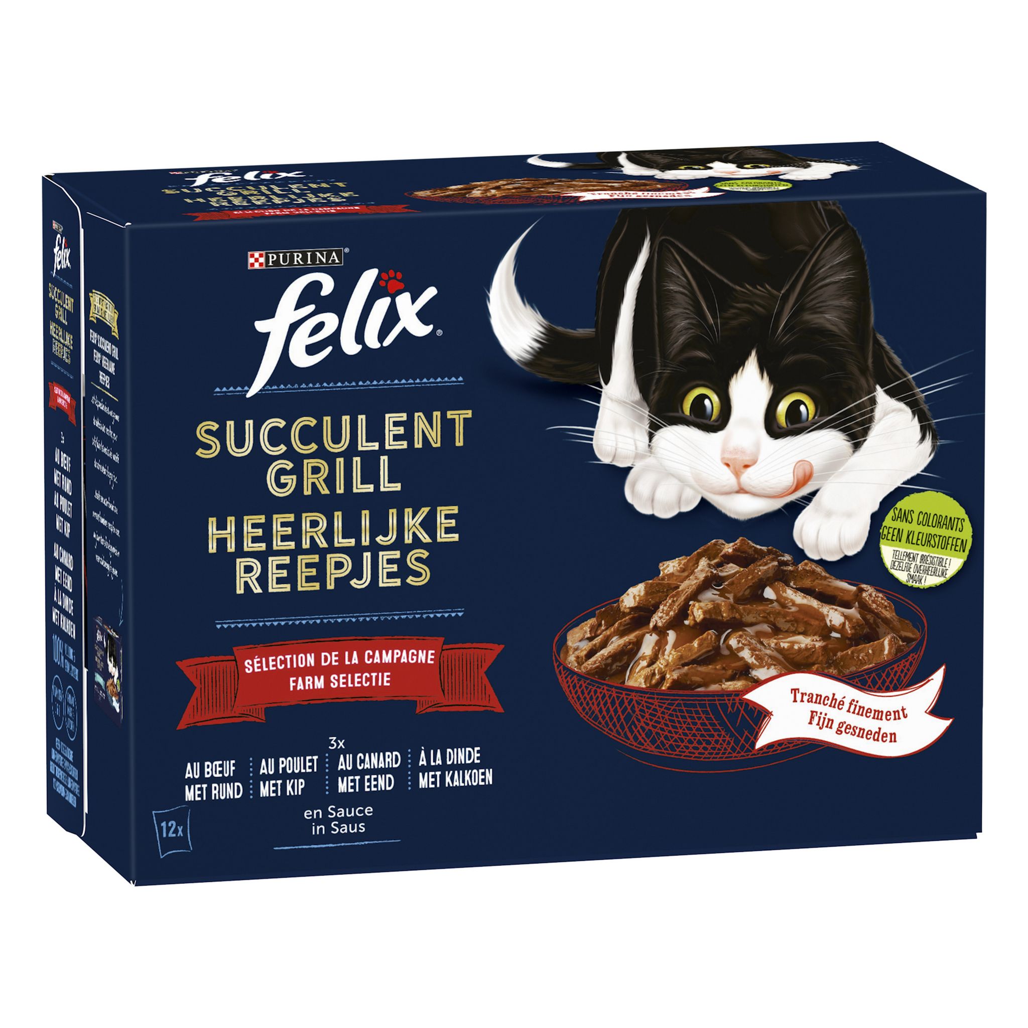 Voir la diapositive 2 : FELIX Sachets repas Succulent Grill sélection de la campagne en sauce à la viande pour chat 12 sachets 12x80g