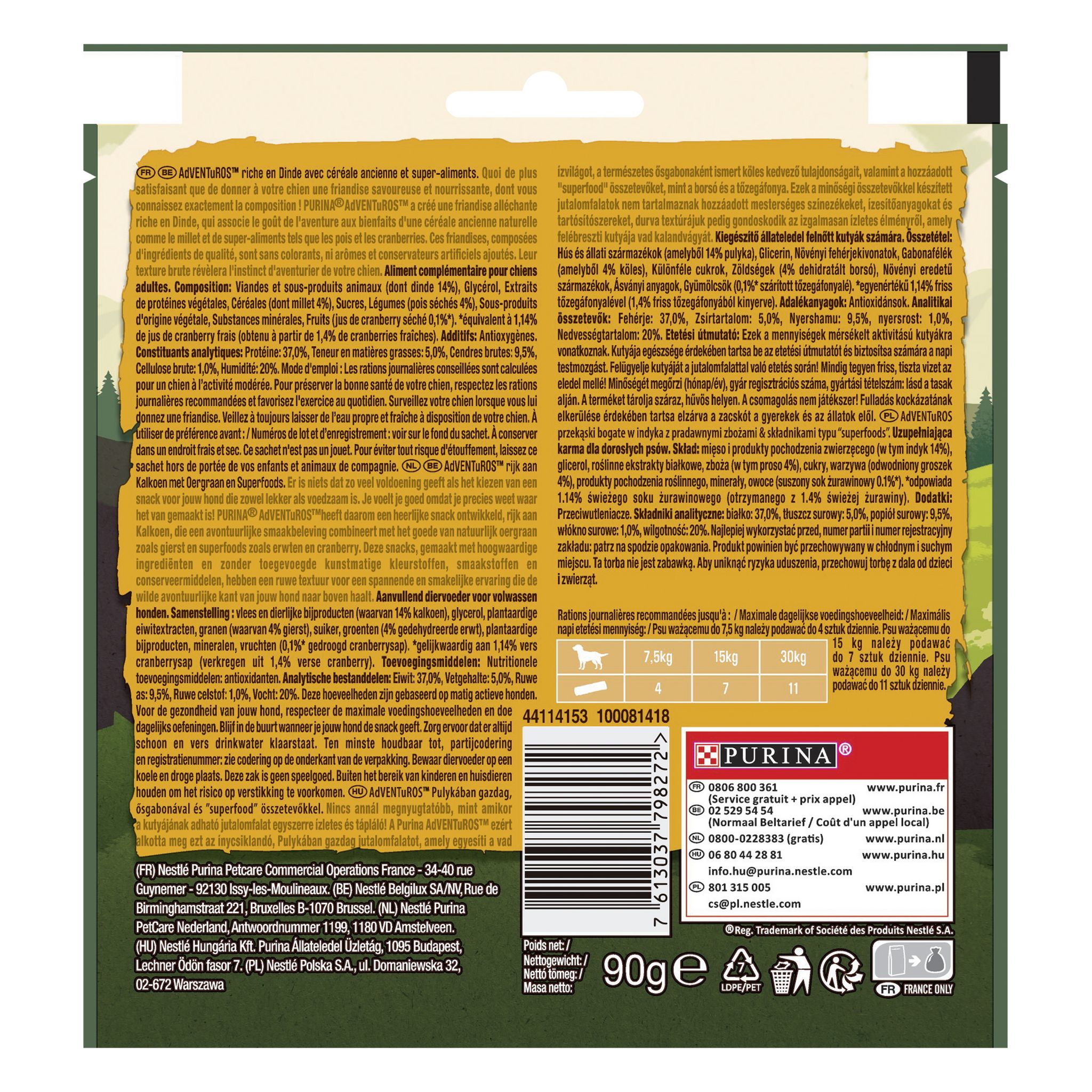 Voir la diapositive 2 : PURINA Adventuros Snacks riche en dinde et en céréales  90g