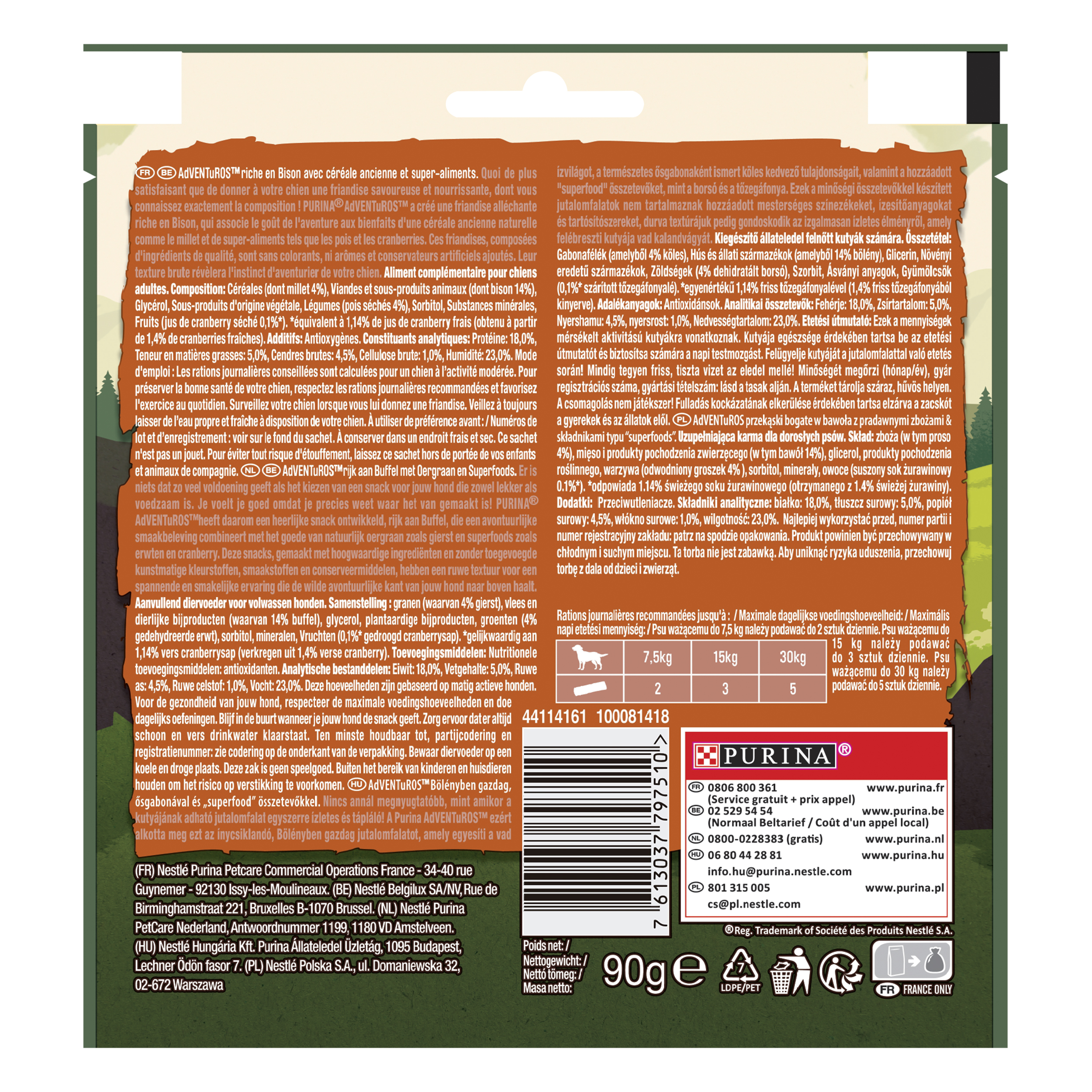Voir la diapositive 2 : PURINA Adventuros Snacks riche en bison et céréales 90g