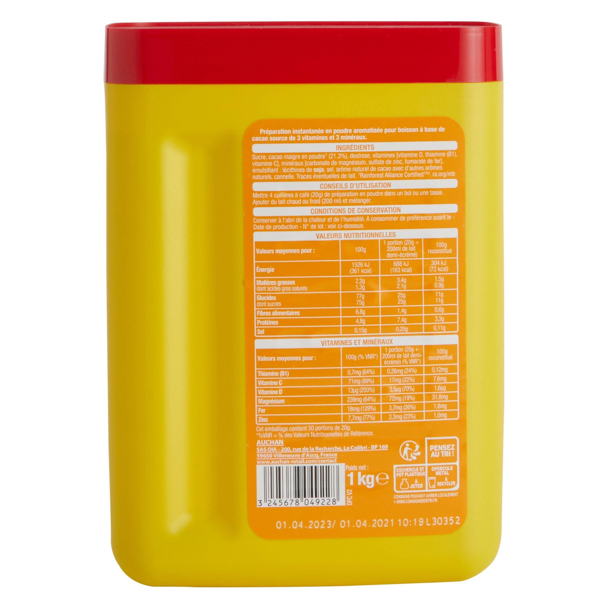 Voir la diapositive 3 : AUCHAN Chocolat en poudre Cao Kido 1kg