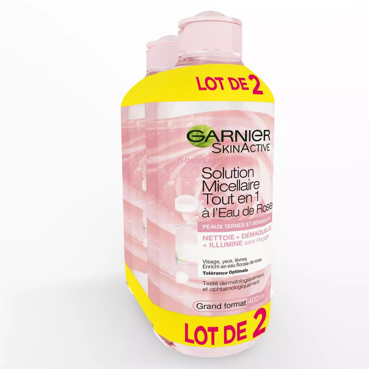 GARNIER Skin Active Solution micellaire tout en 1 à l'eau de rose peaux sensibles 2x400ml