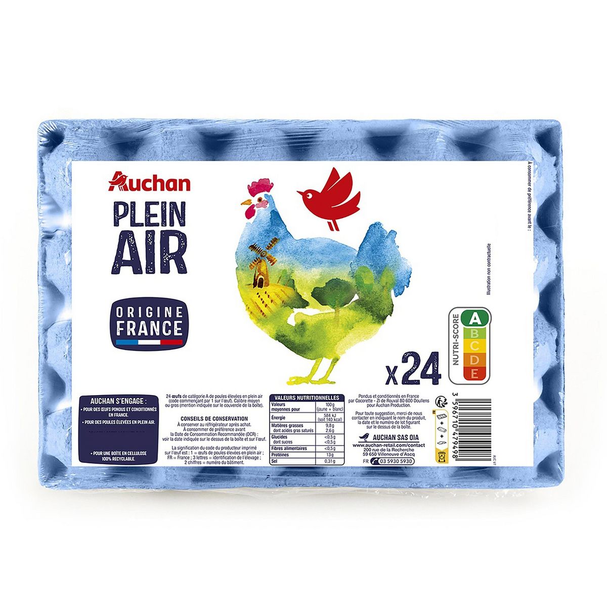AUCHAN Oeufs de poules élevées en plein air 24 pièces