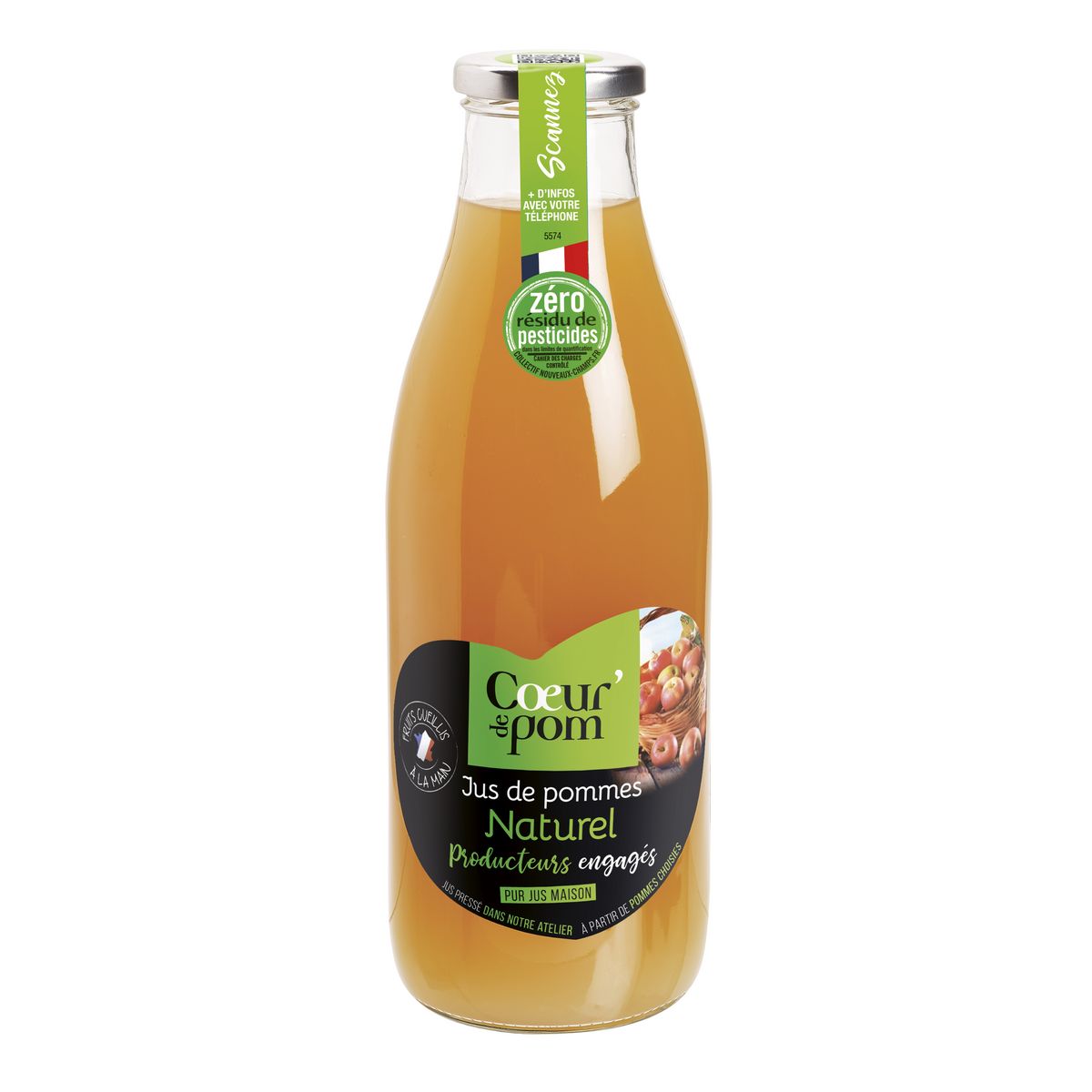 COEUR DE POM' Pur jus de pommes bouteille en verre 75cl