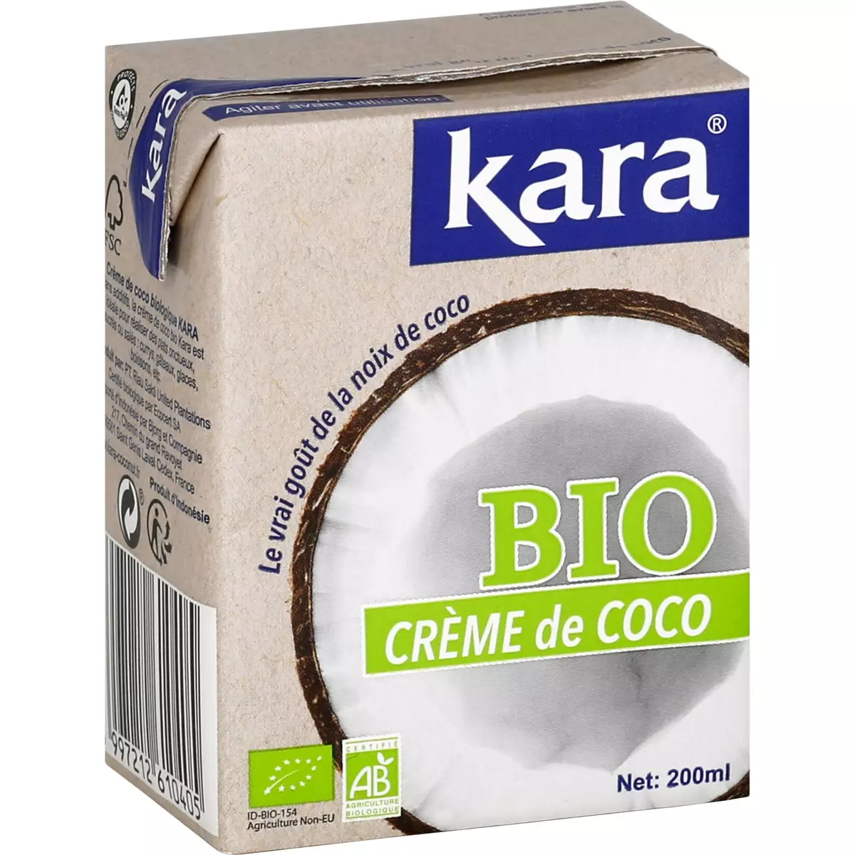 KARA Crème de coco bio brique 20cl
