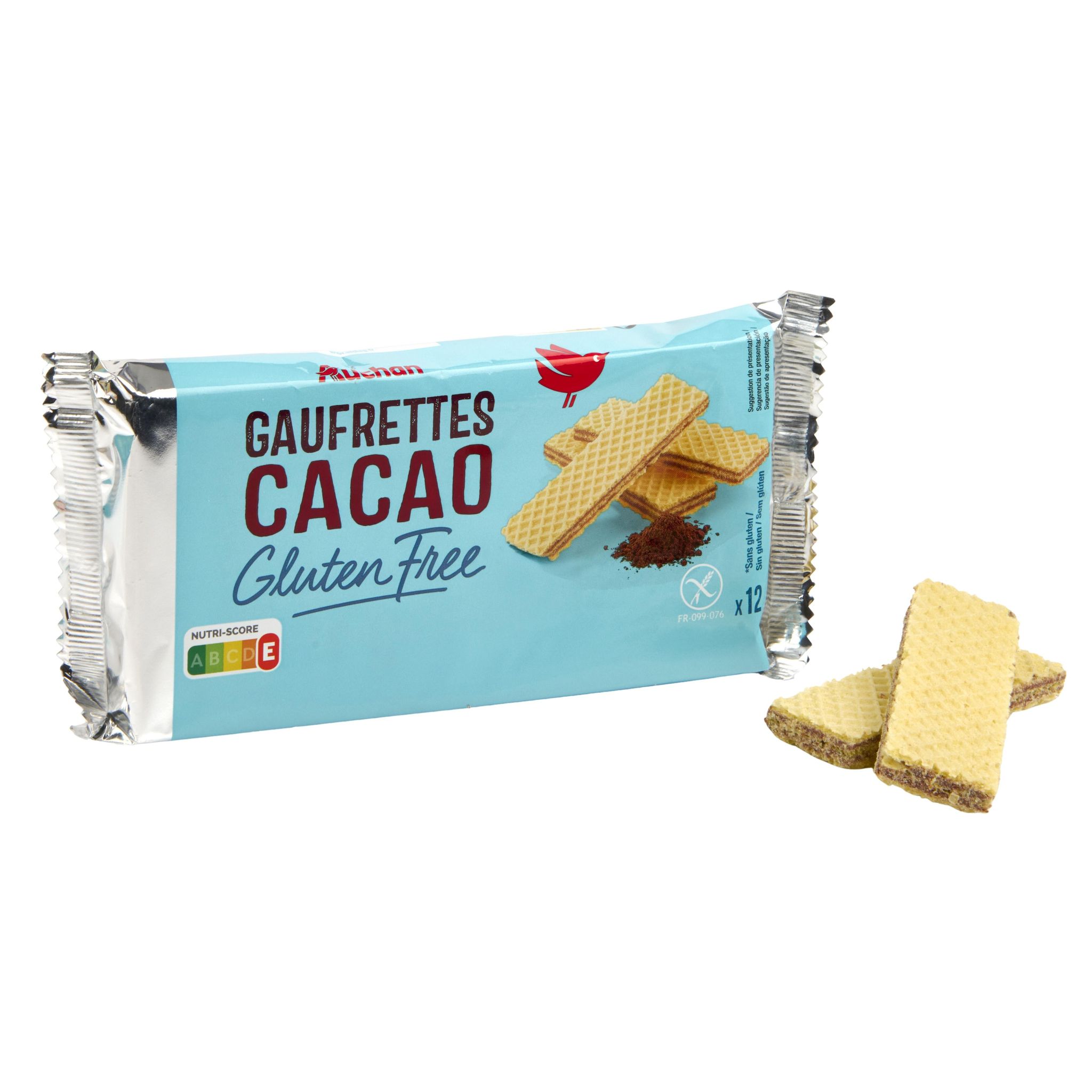 Voir la diapositive 2 : AUCHAN Biscuits gaufrettes au cacao sans gluten 12 gaufrettes 125g