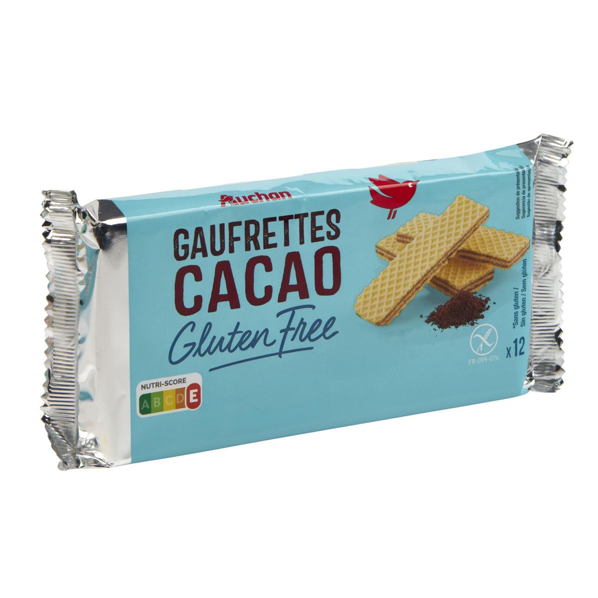 AUCHAN Biscuits gaufrettes au cacao sans gluten 12 gaufrettes 125g
