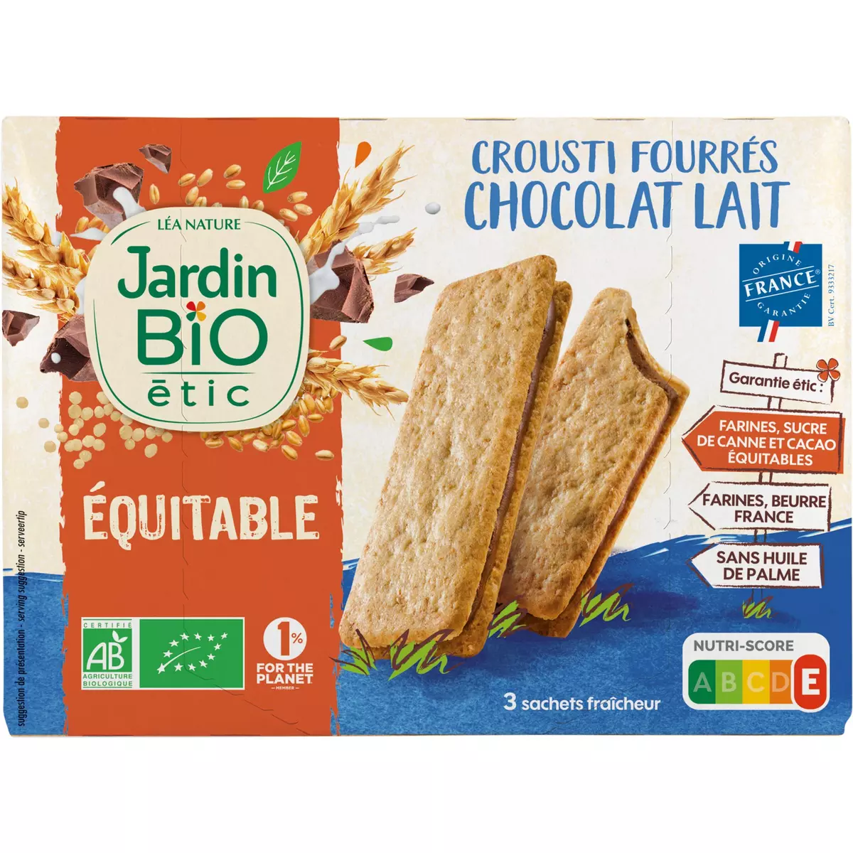 JARDIN BIO ETIC Crousti fourrés chocolat au lait 170g