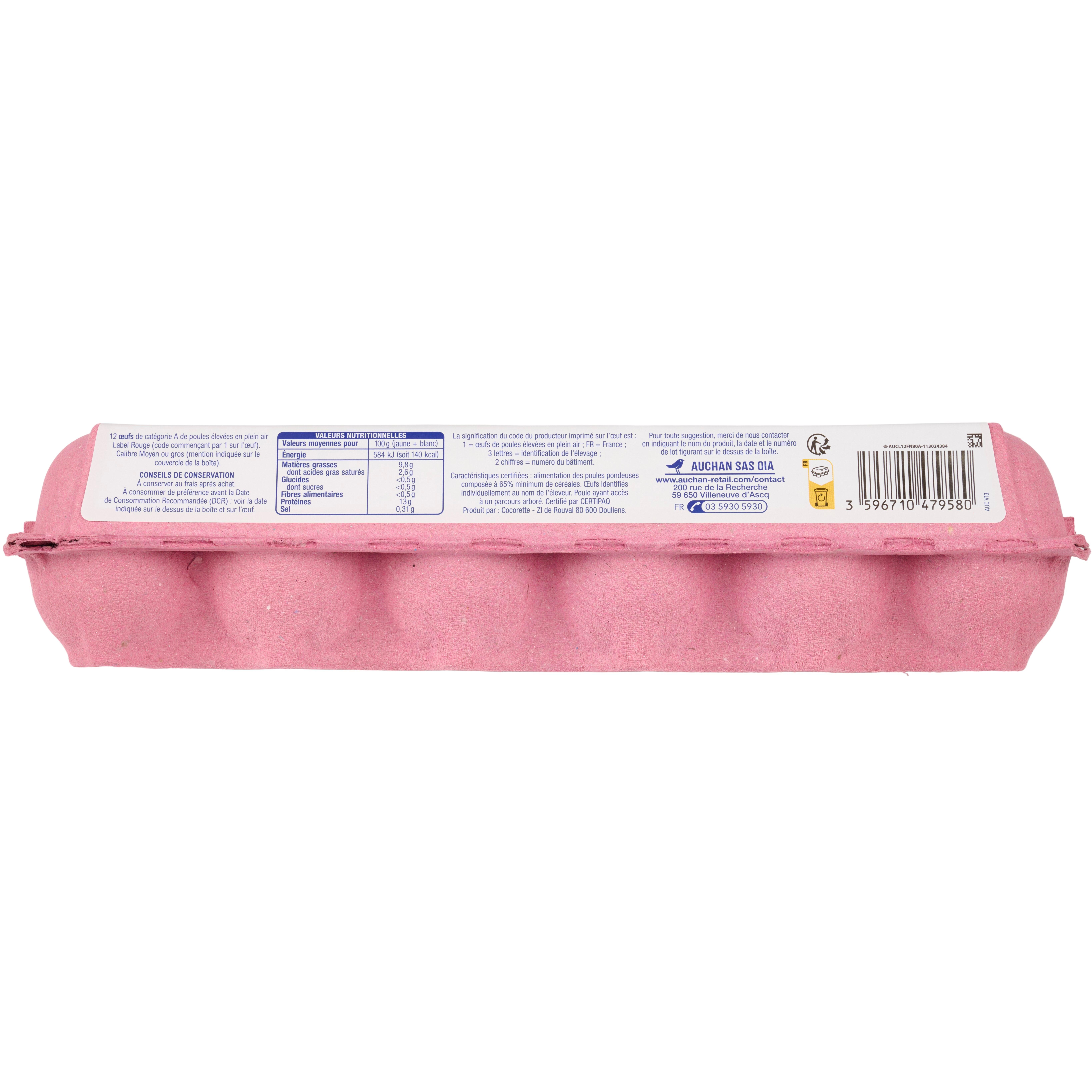 Voir la diapositive 4 : AUCHAN Oeufs de poules élevées en plein air Label Rouge 12 pièces