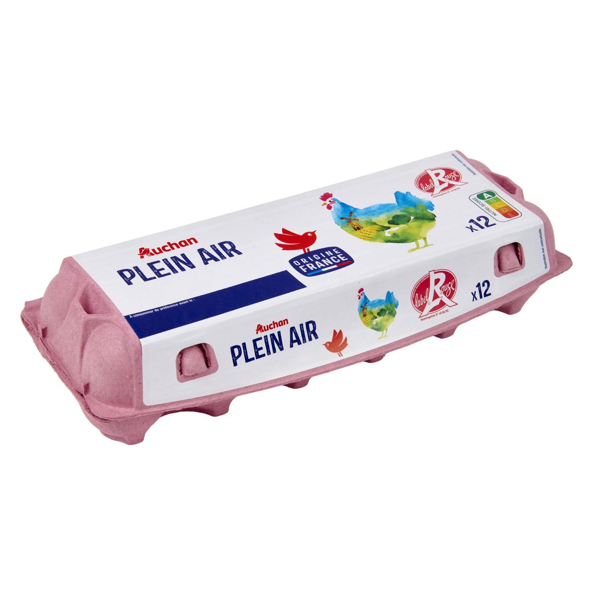 AUCHAN Oeufs de poules élevées en plein air Label Rouge 12 pièces