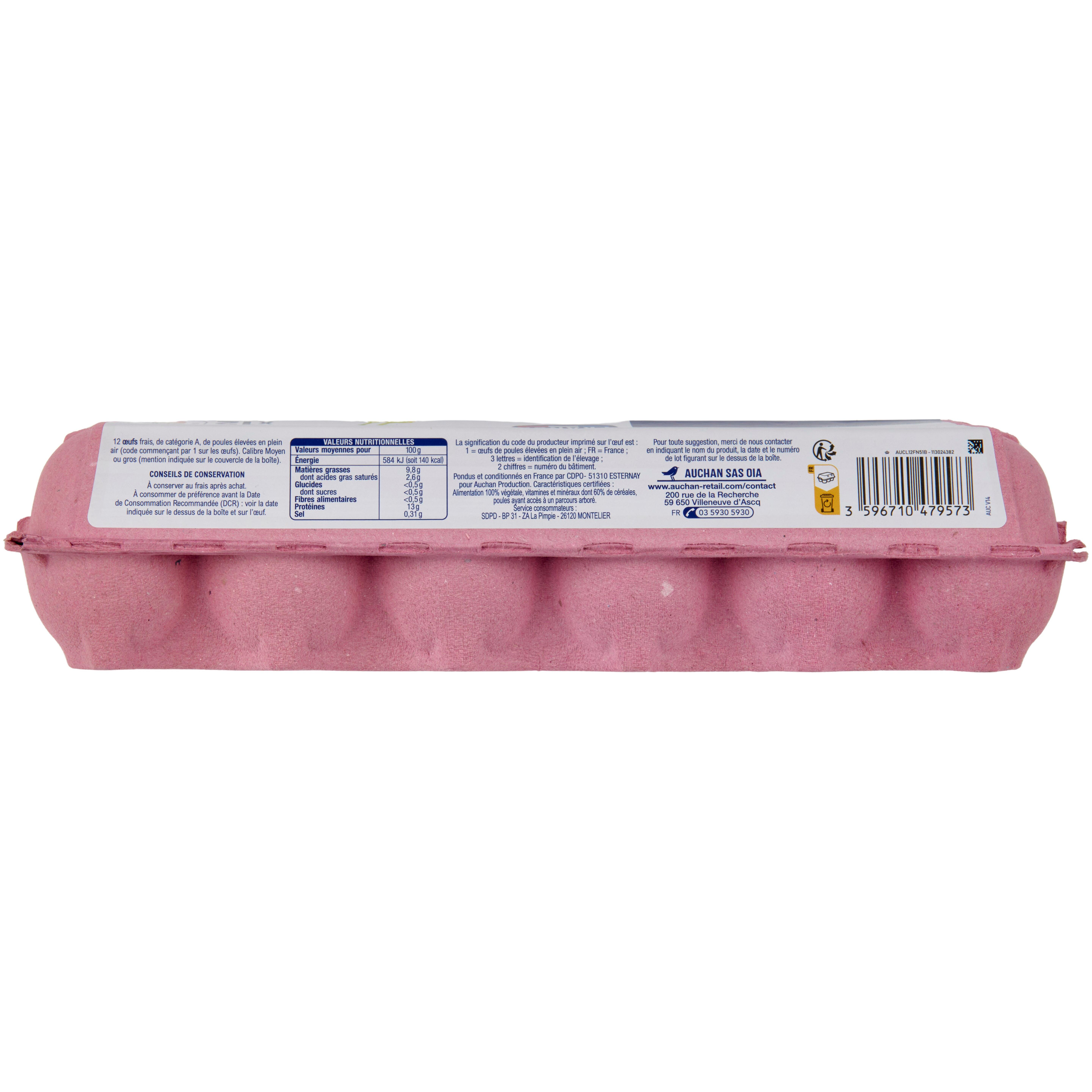Voir la diapositive 5 : AUCHAN Oeufs de poules élevées en plein air Label Rouge 12 pièces
