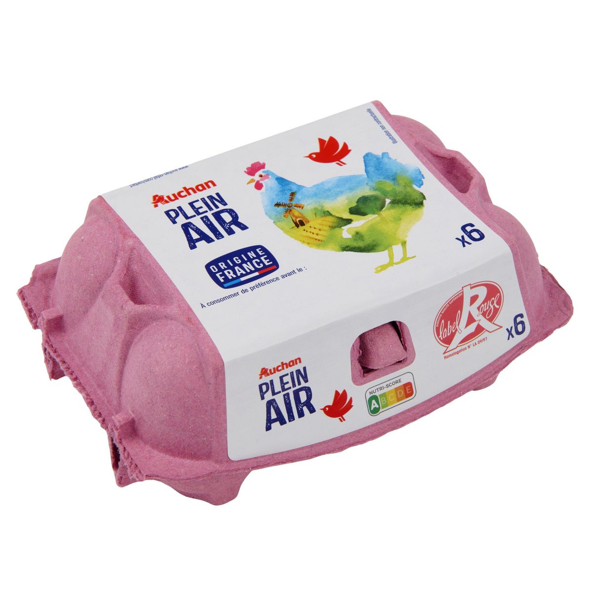 AUCHAN Oeufs de poules élevées en plein air Label Rouge 6 pièces