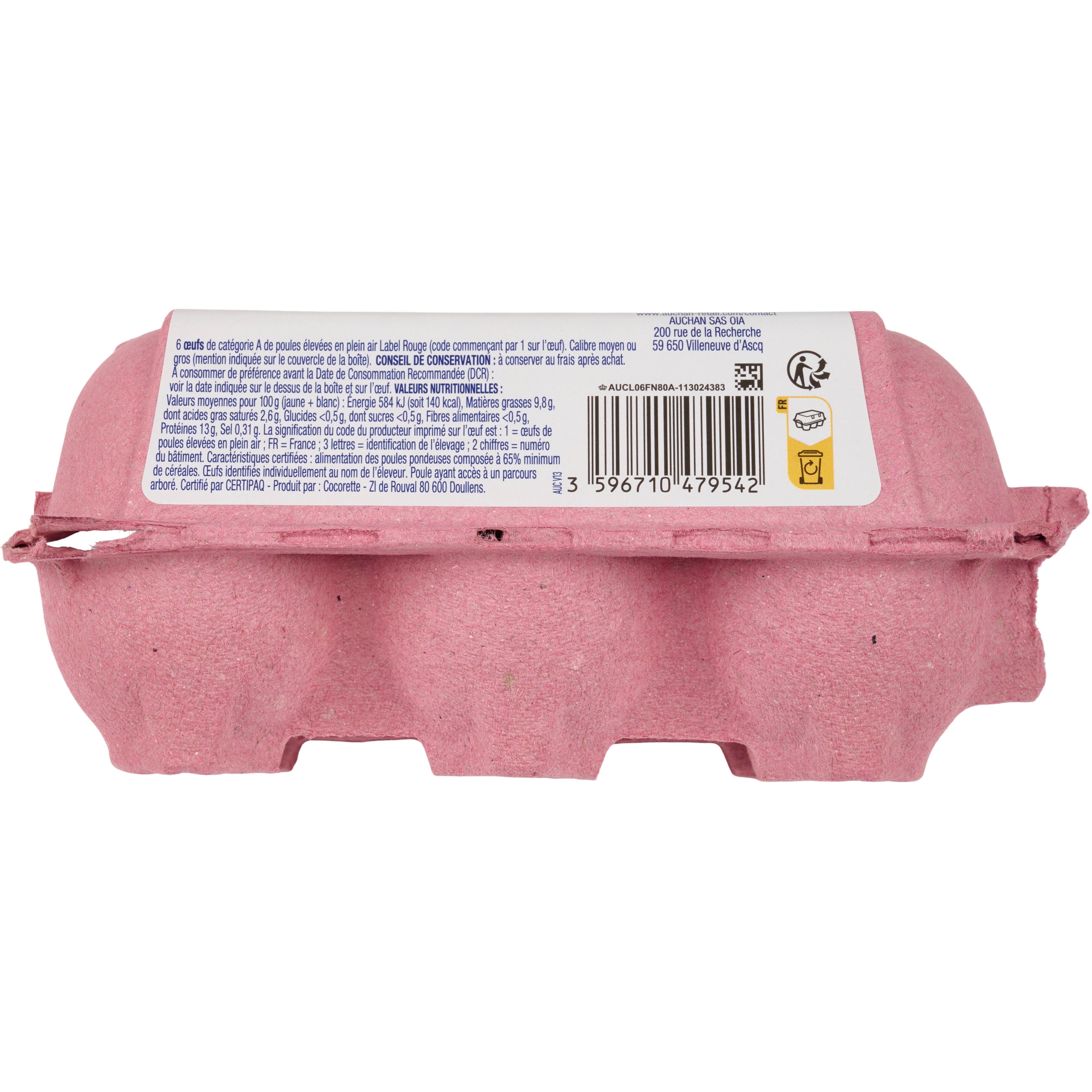 Voir la diapositive 3 : AUCHAN Oeufs de poules élevées en plein air Label Rouge 6 pièces