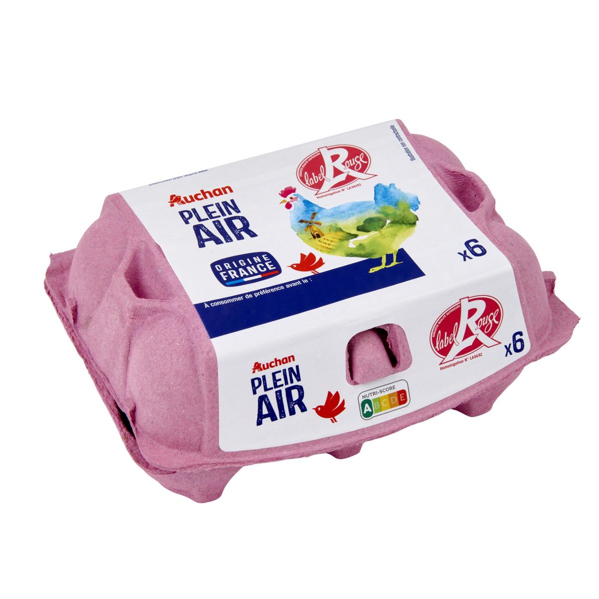 AUCHAN Oeufs de poules élevées en plein air Label Rouge 6 pièces