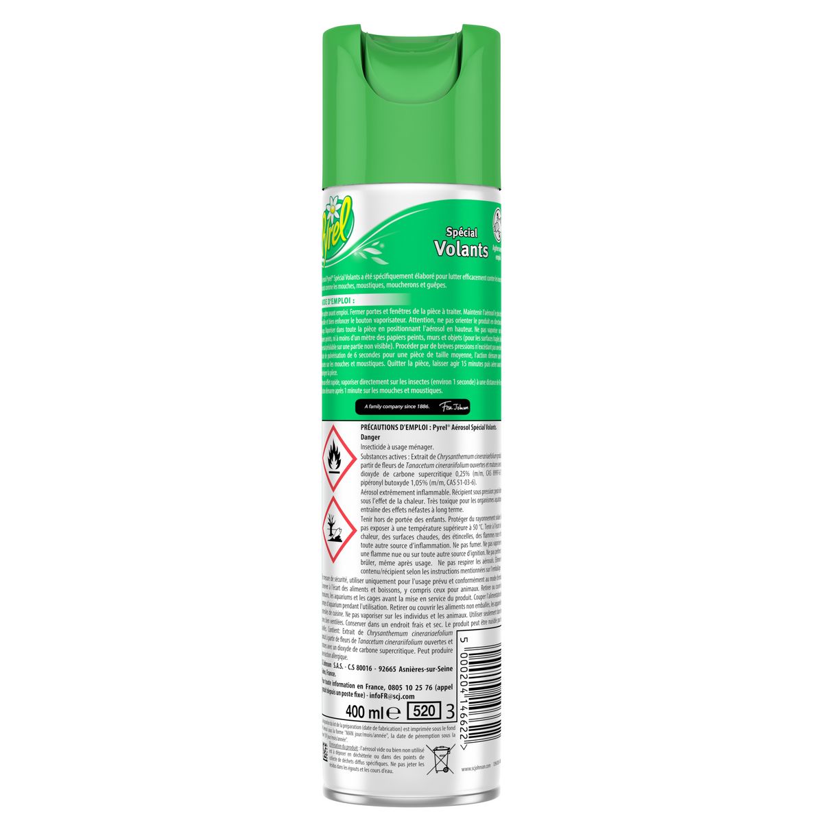 PYREL Spray insecticide spécial volants moustiques et mouches sans parfum 400ml
