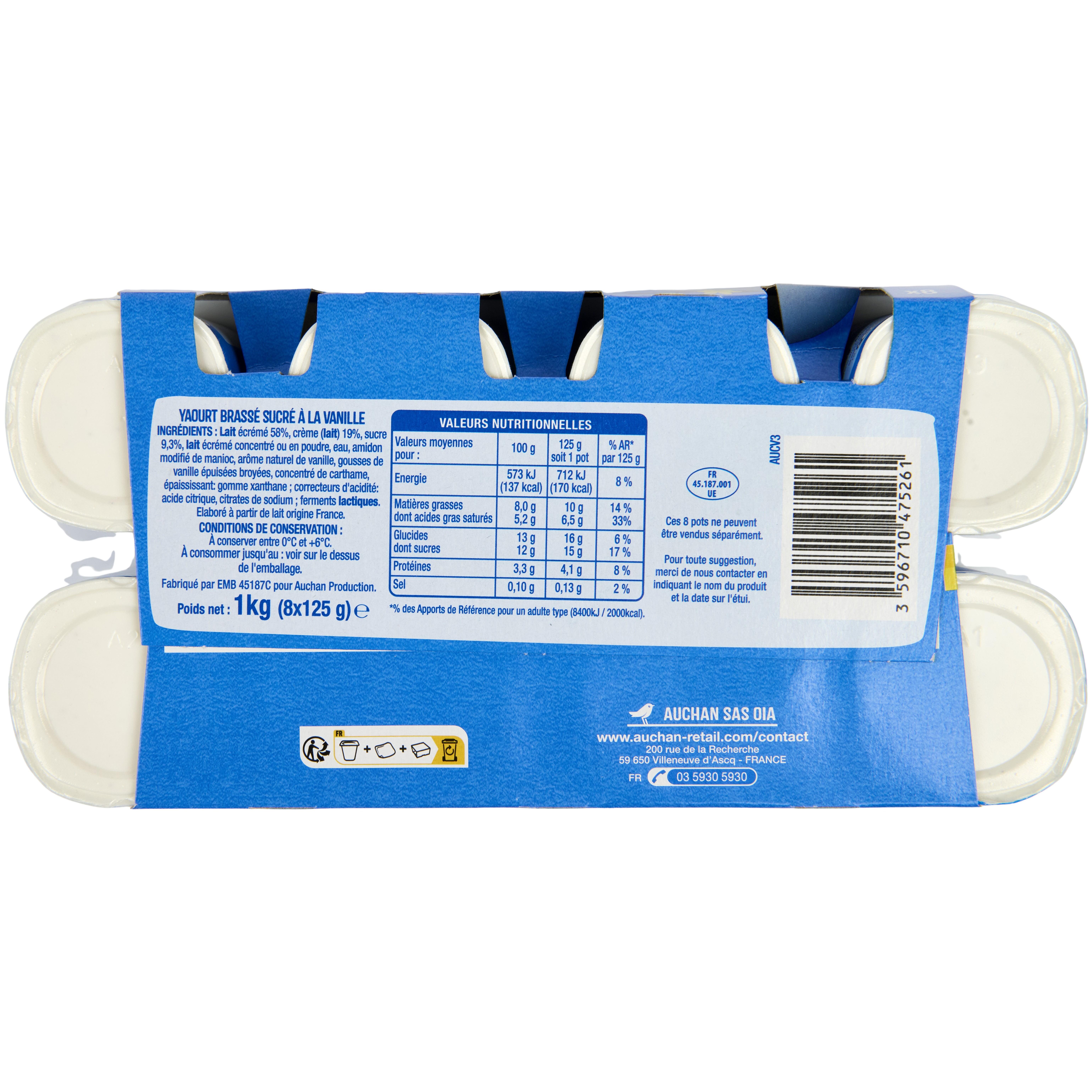 Voir la diapositive 3 : AUCHAN Yaourt à la grecque aromatisé vanille 8x125g