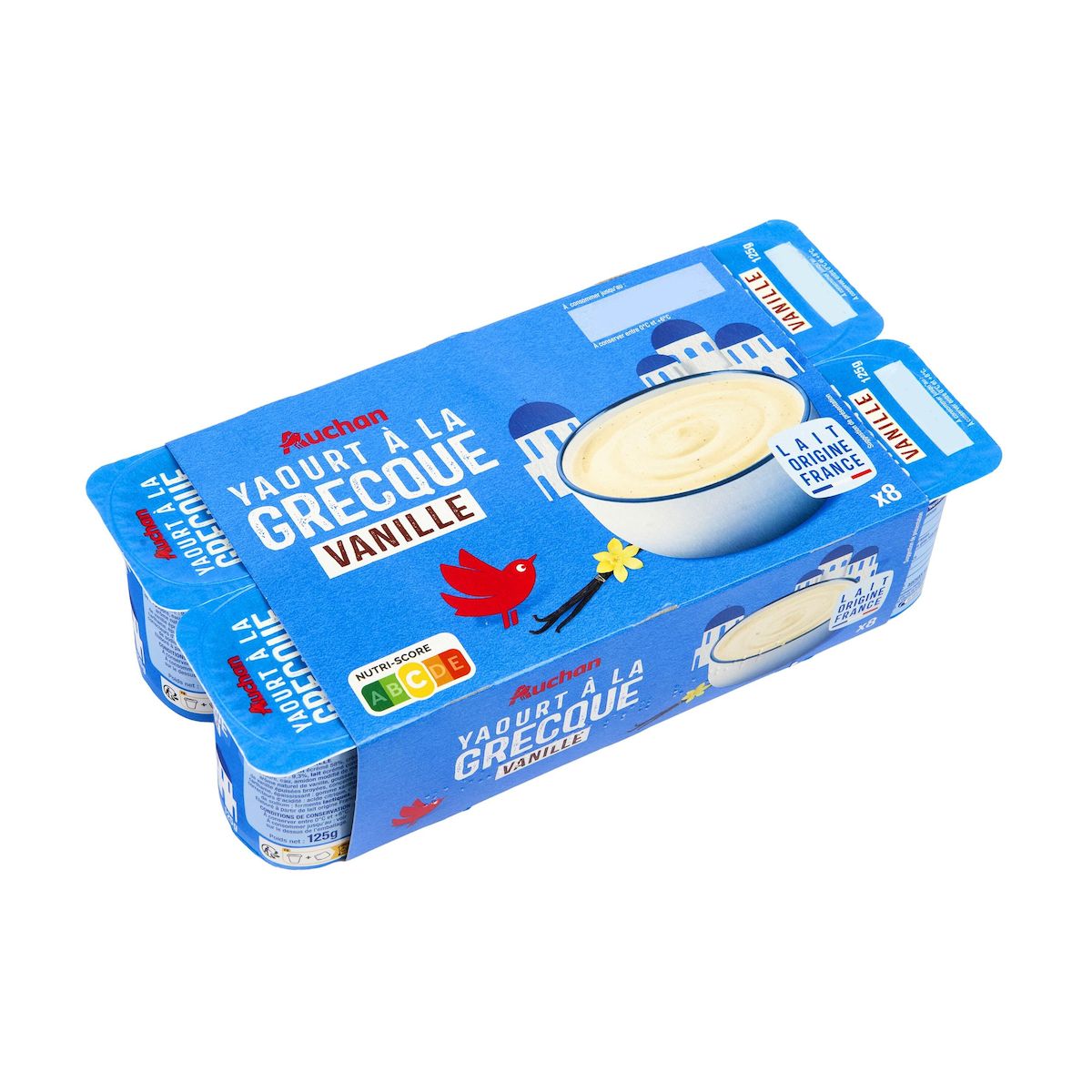 AUCHAN Yaourt à la grecque aromatisé vanille 8x125g