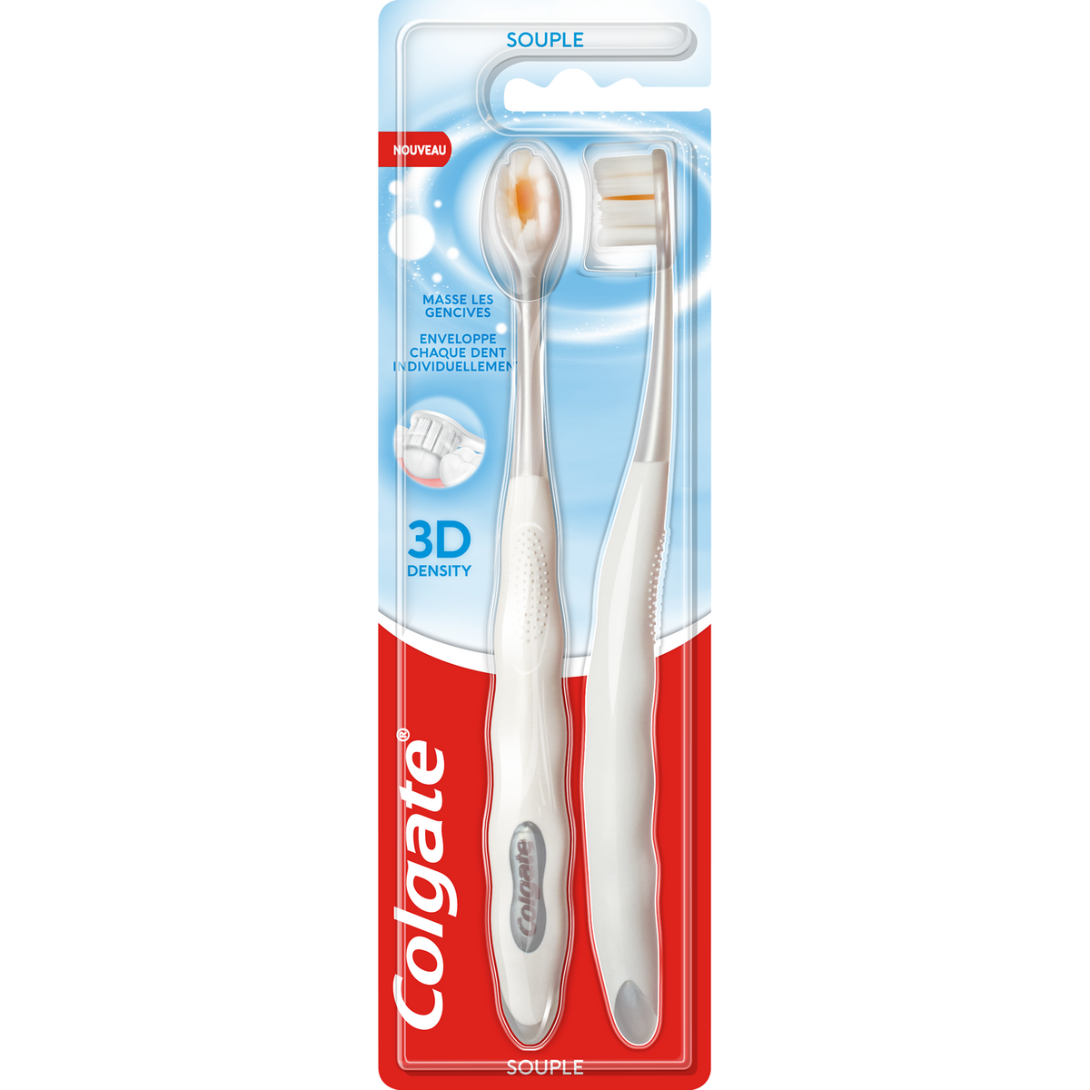 COLGATE Brosse a dents 3D souple 2 pièces 