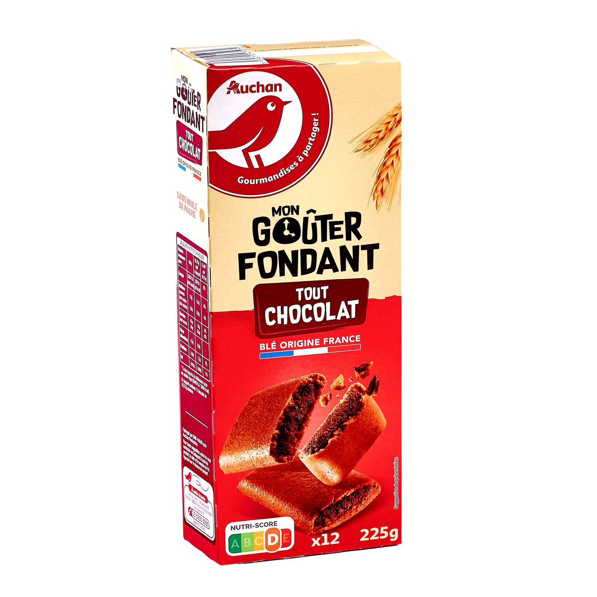 AUCHAN Mon goûter fondant tout chocolat 12 biscuits 225g