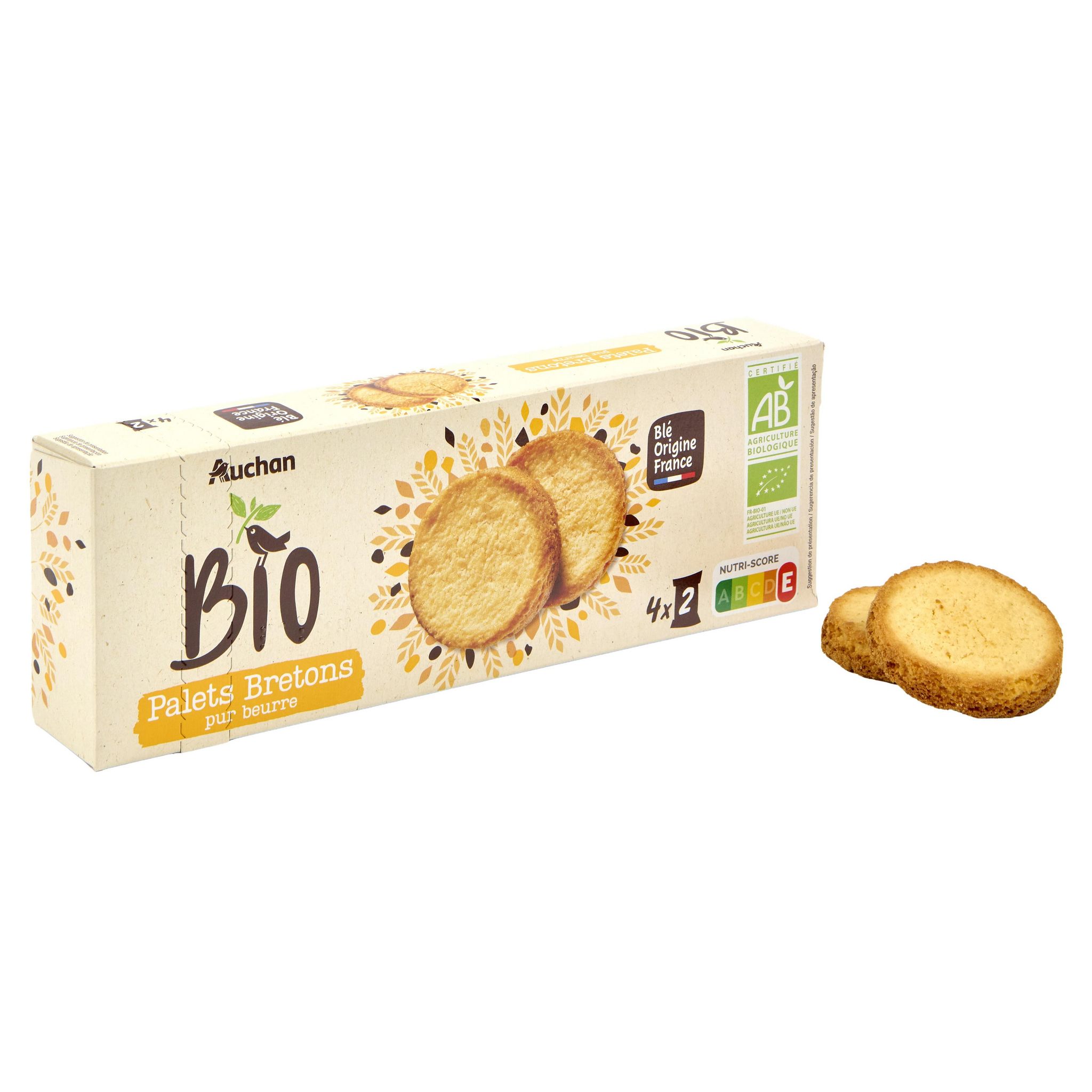 Voir la diapositive 4 : AUCHAN BIO Palets bretons pur beurre 4 x 2 biscuits 125g