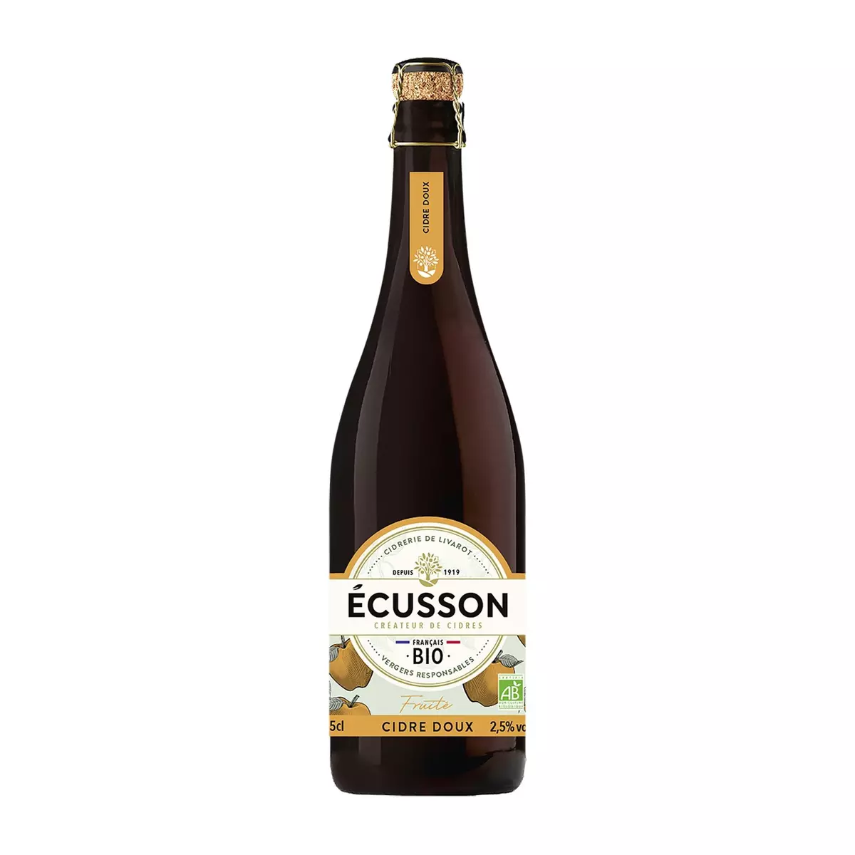 ECUSSON Cidre doux fruité bio 2,5% 75cl