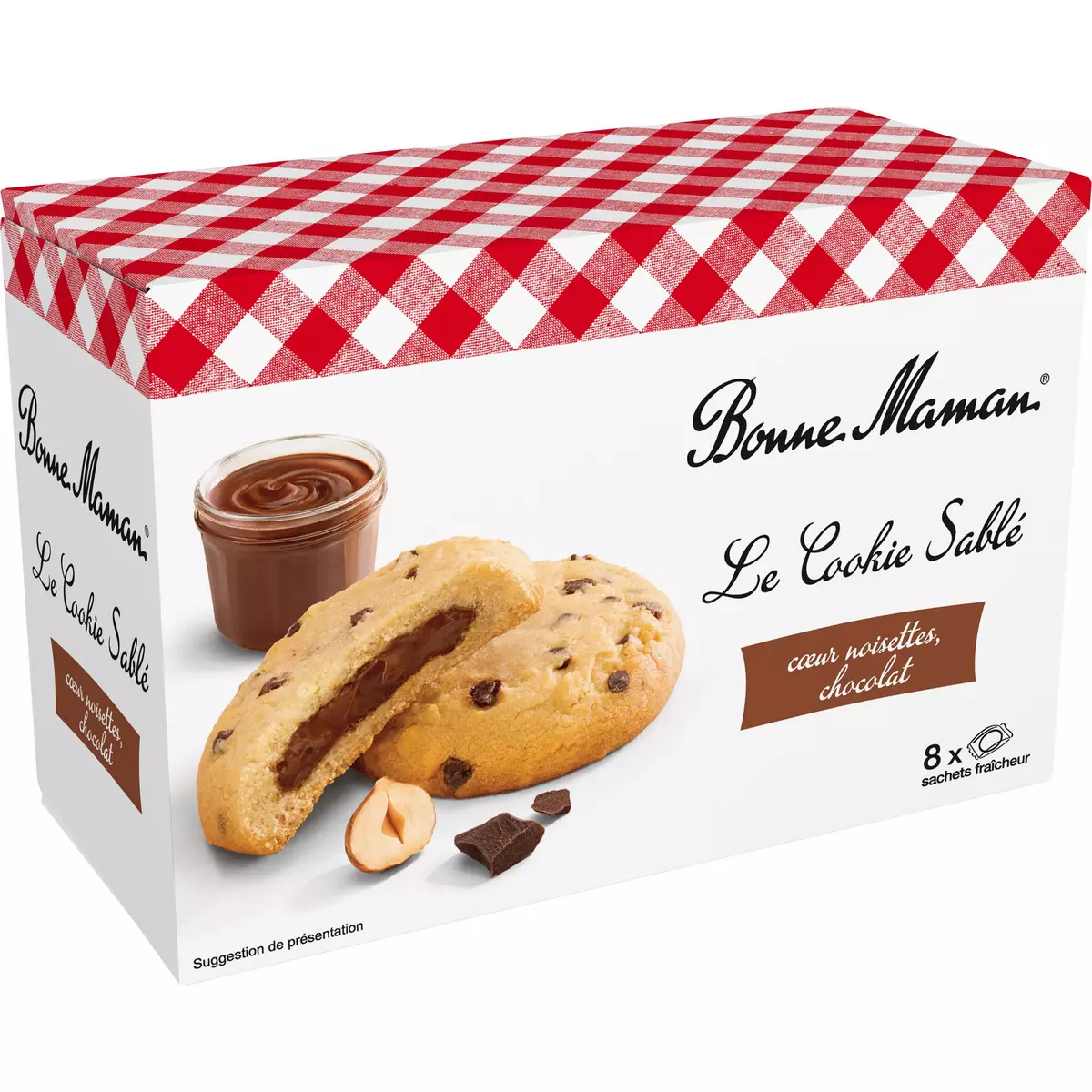 BONNE MAMAN Cookies sablés fourrés au chocolat et noisettes sachets individuels 8 biscuits 200g