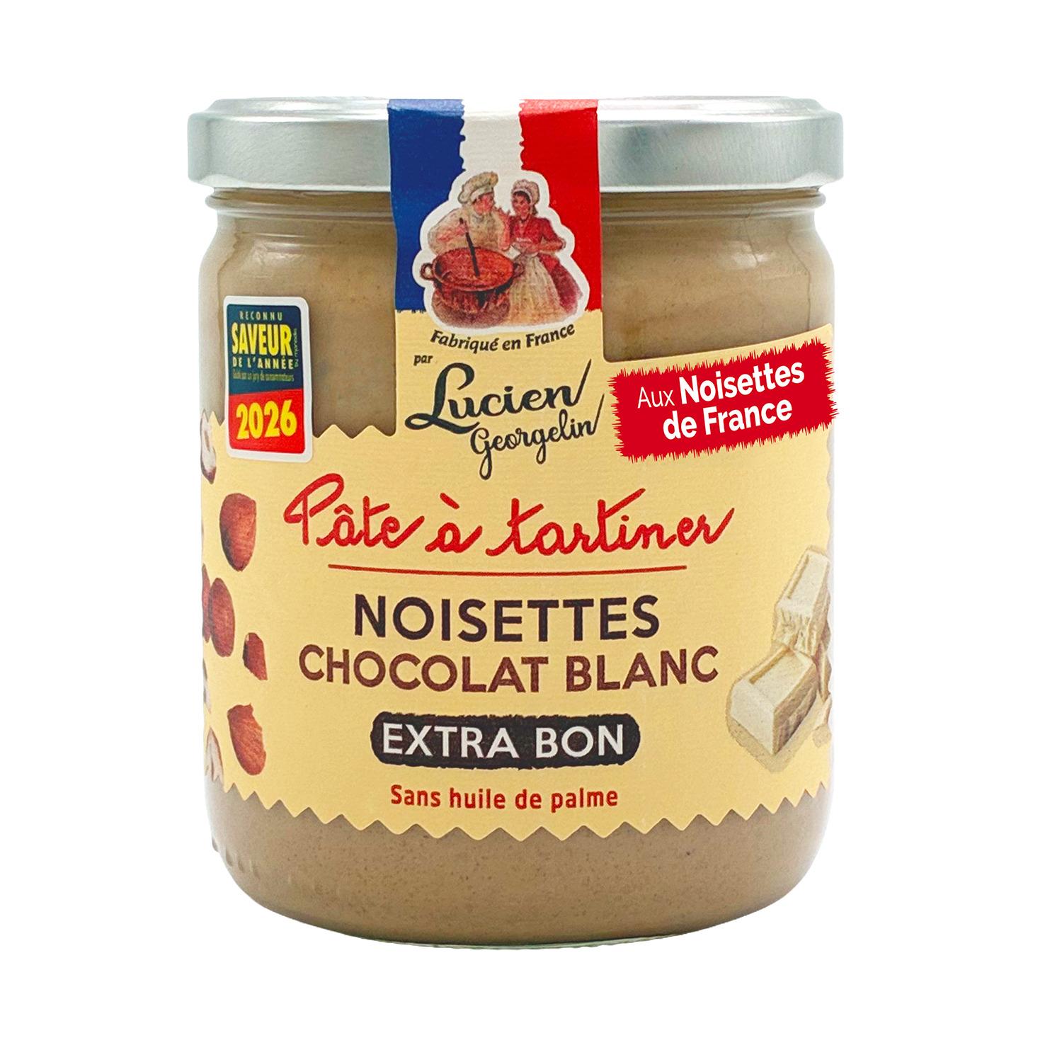 Voir la diapositive 2 : LUCIEN GEORGELIN Pâte à tartiner aux noisettes et chocolat blanc sans huile de palme 400g