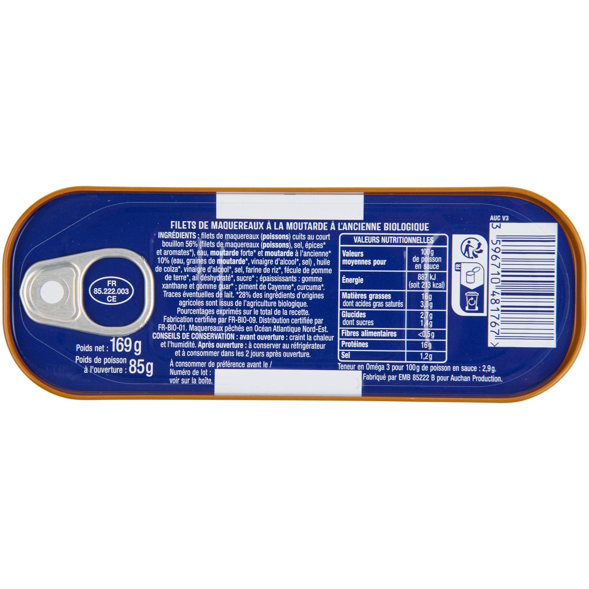 Voir la diapositive 3 : AUCHAN Filets de maquereaux à la moutarde à l'ancienne 169g