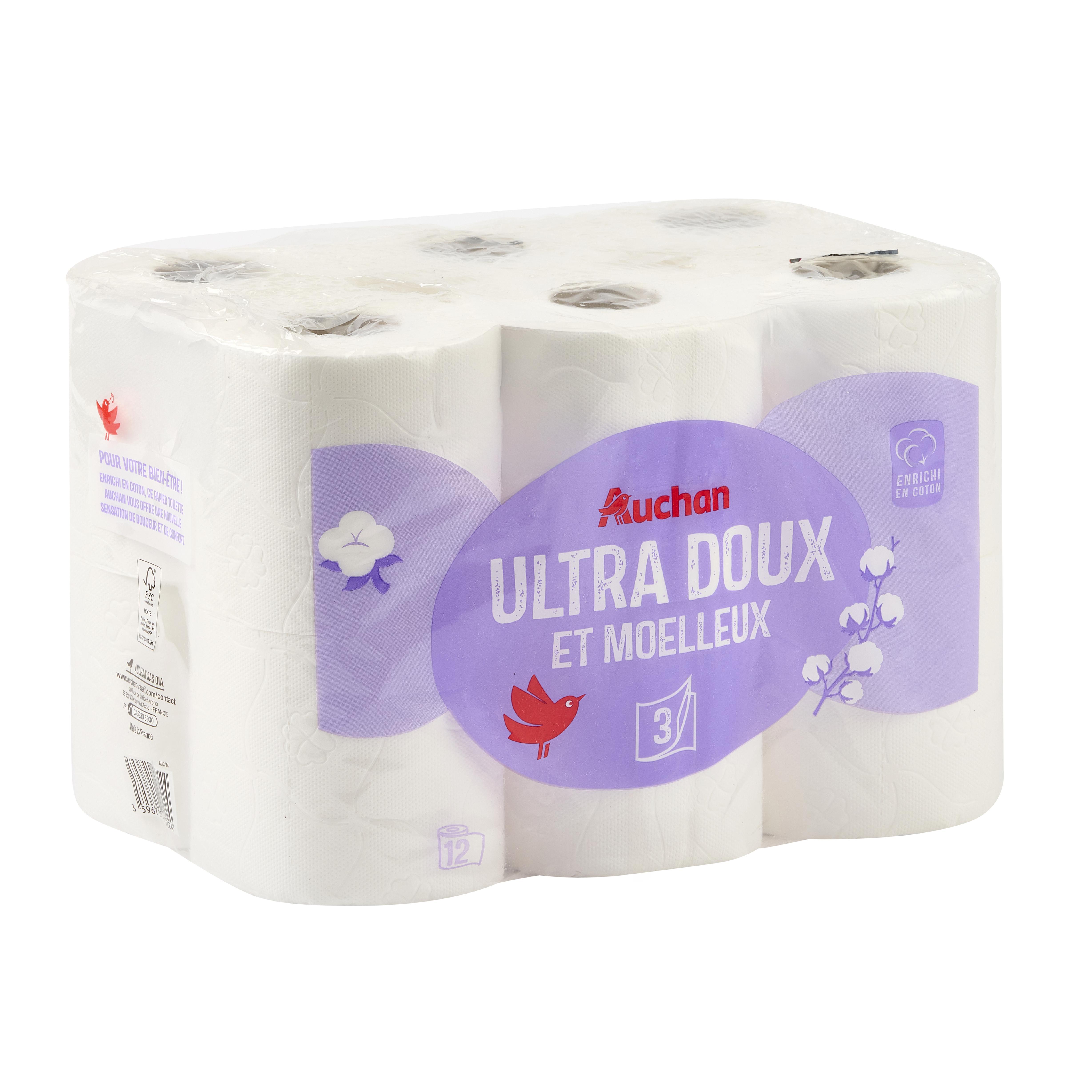 Voir la diapositive 3 : AUCHAN Papier toilette blanc ultra doux et moelleux 3 épaisseurs 12 rouleaux