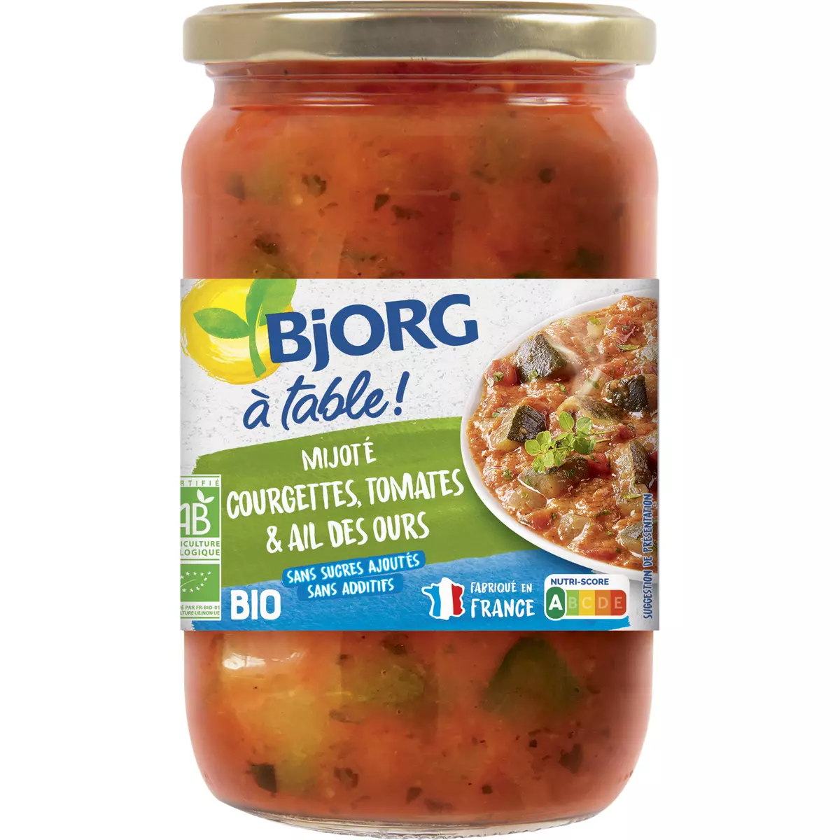 BJORG Mijoté courgettes tomates et ail des ours bio sans sucres ajoutés en bocal 630g