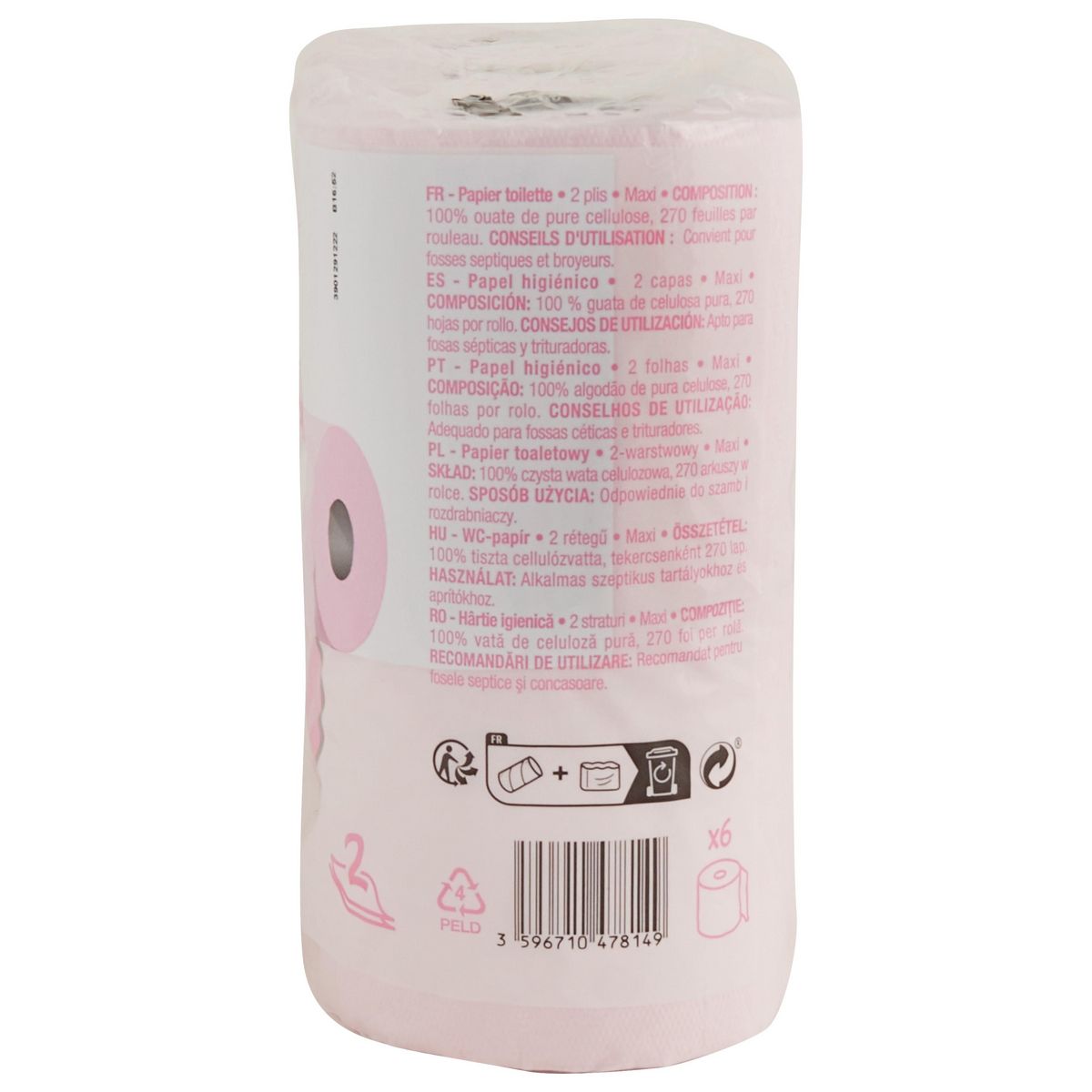 POUCE Papier toilette rose 2 épaisseurs 6 rouleaux