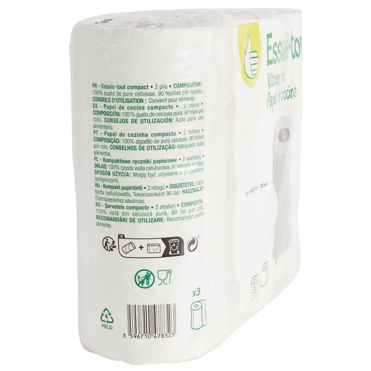 POUCE Essuie-tout compact blanc = 6 standards 3 rouleaux